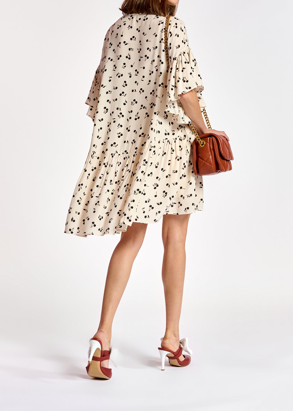 Gebroken witte mini-jurk met kersenprint RE—SSENTIEL tweedehands photo 6