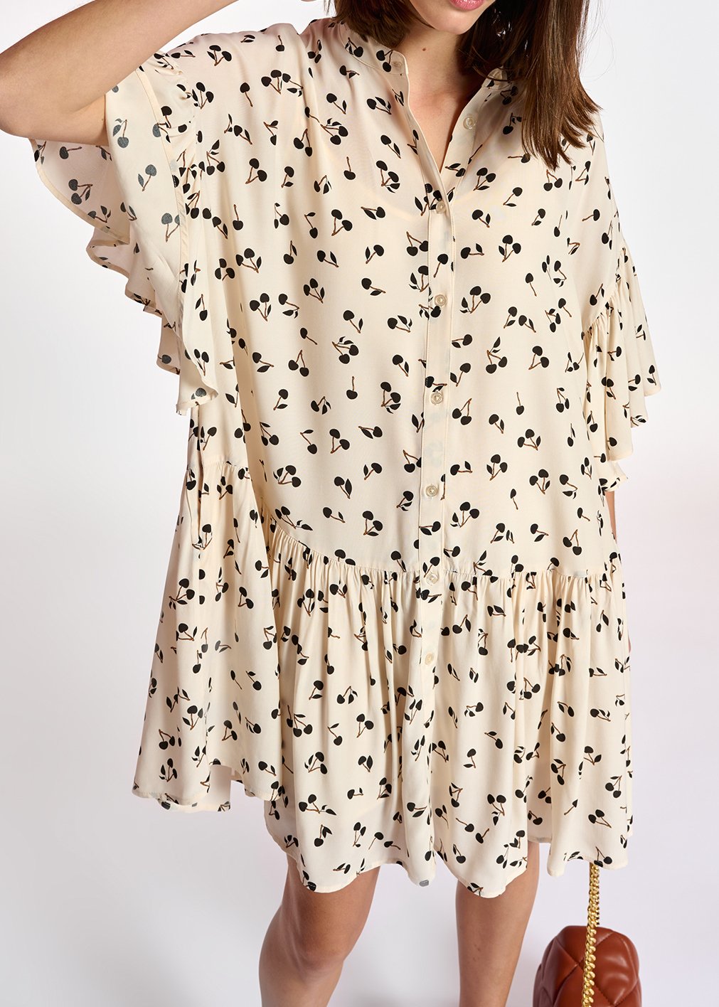 Gebroken witte mini-jurk met kersenprint RE—SSENTIEL tweedehands photo 8
