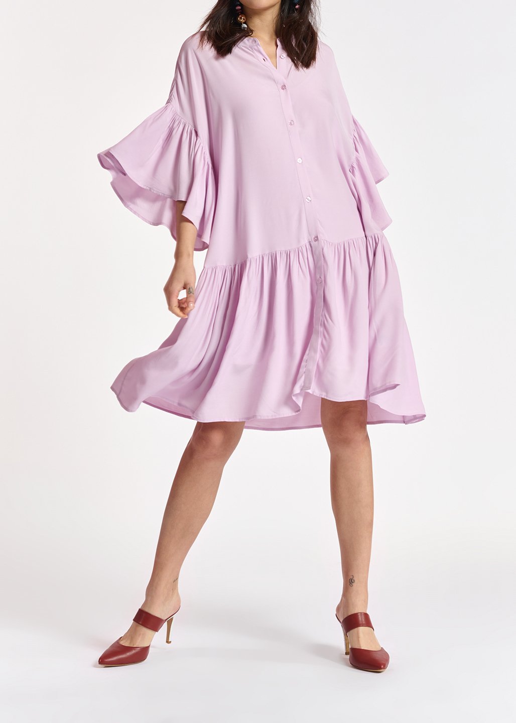 Lilac mini dress with ruffled sleeves RE—SSENTIEL second-hand photo 4
