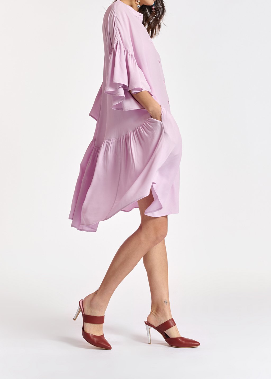 Lilac mini dress with ruffled sleeves RE—SSENTIEL second-hand photo 5