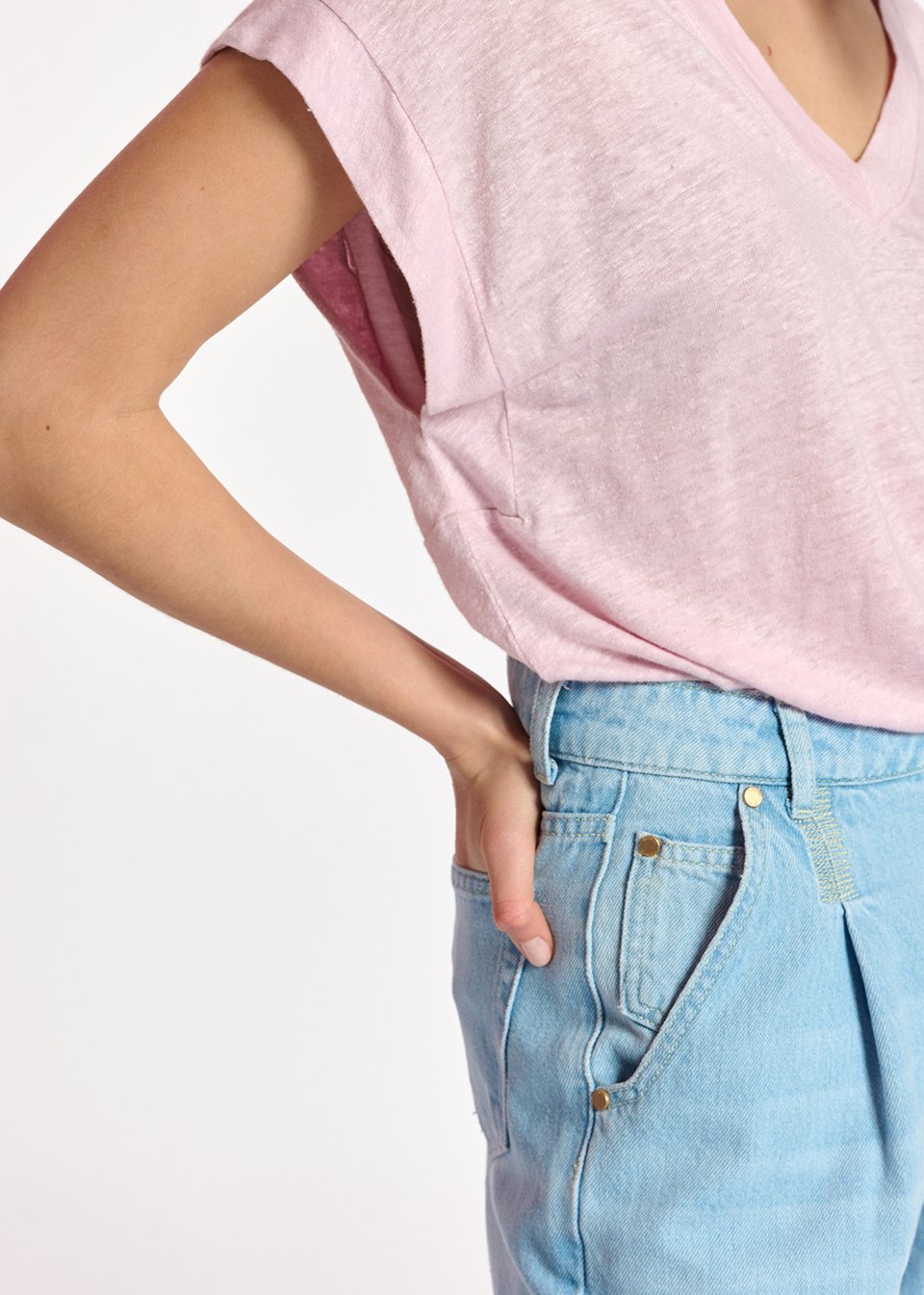 Lila linnen T-shirt met V-hals RE—SSENTIEL tweedehands photo 4