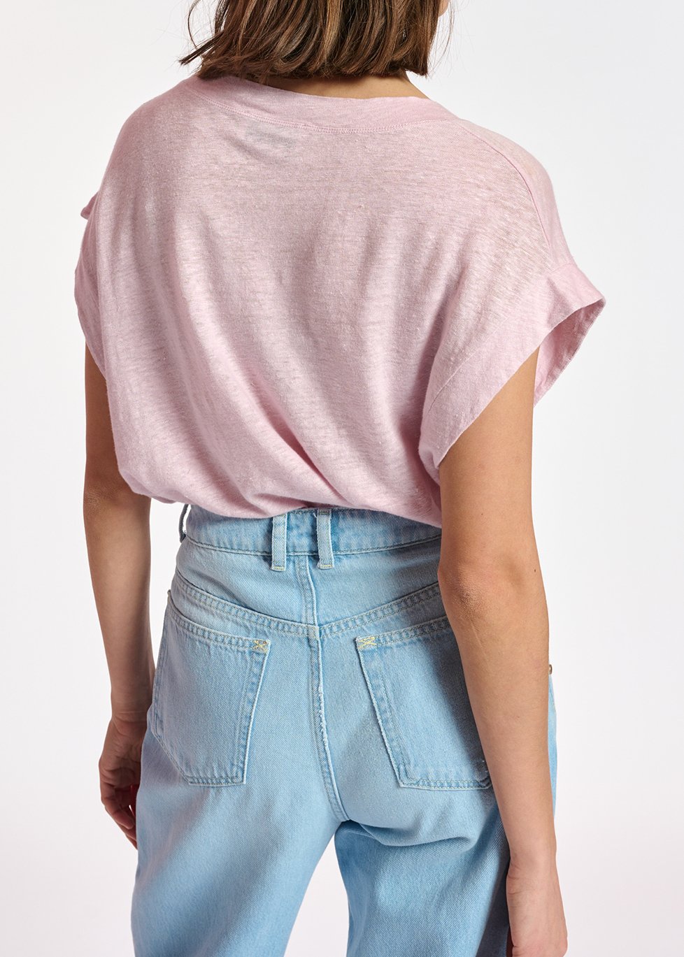 Lila linnen T-shirt met V-hals RE—SSENTIEL tweedehands photo 5
