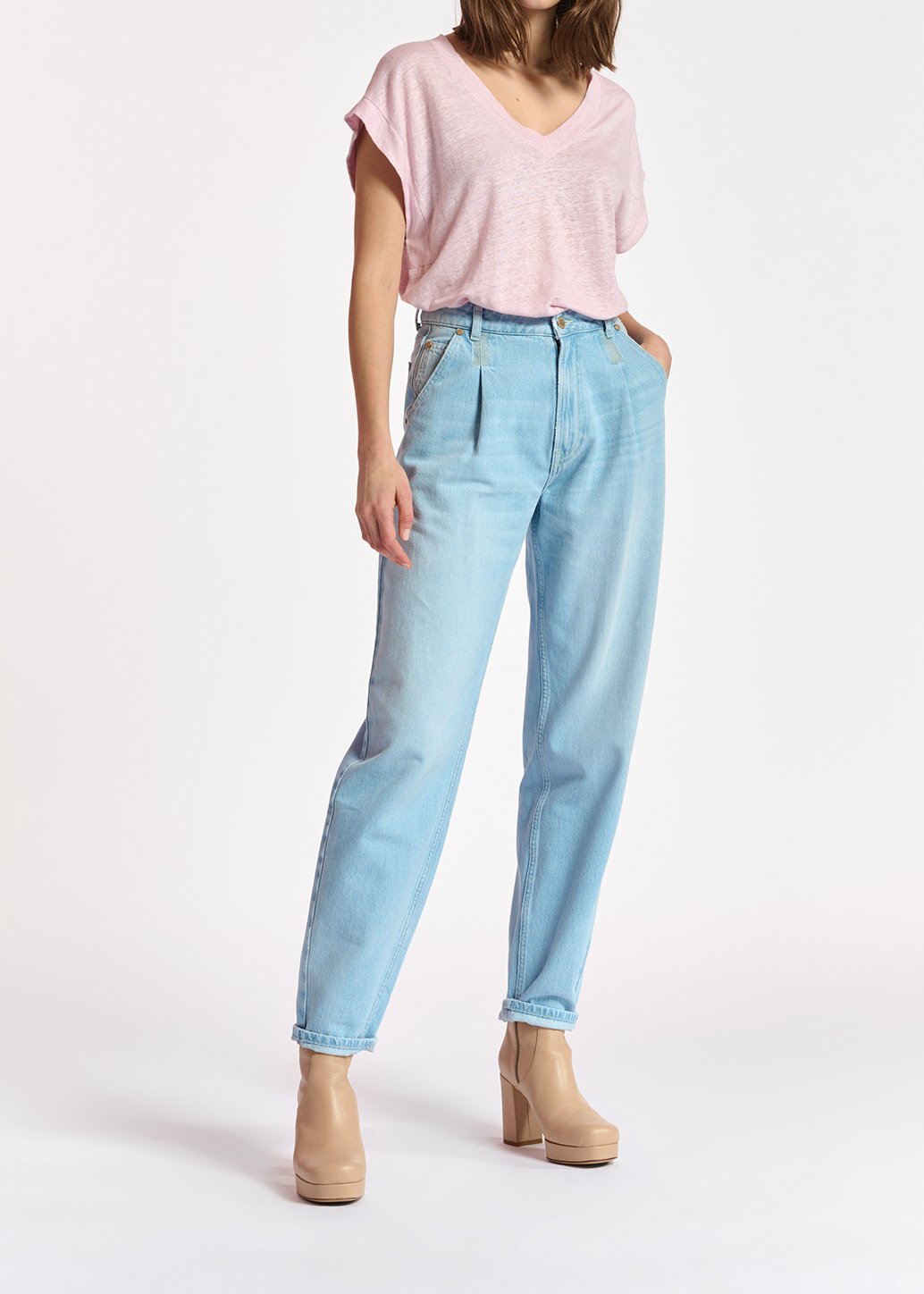 Lila linnen T-shirt met V-hals RE—SSENTIEL tweedehands photo 7