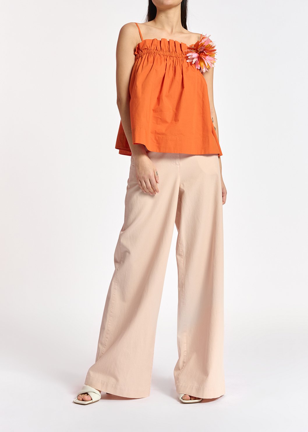 Orange cotton-poplin ruffled camisole RE—SSENTIEL second-hand photo 3
