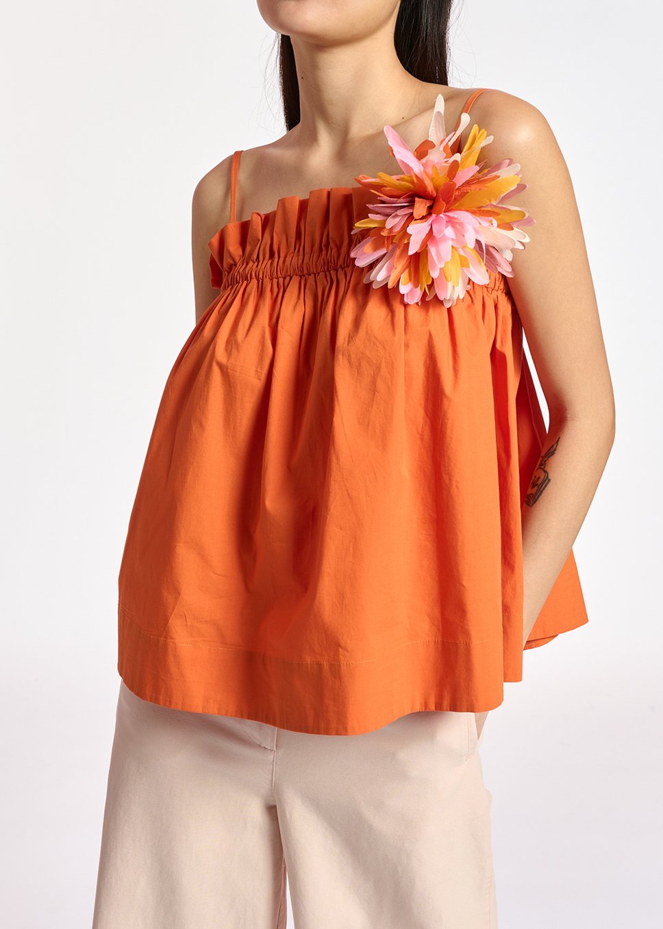 Orange cotton-poplin ruffled camisole RE—SSENTIEL second-hand photo 4