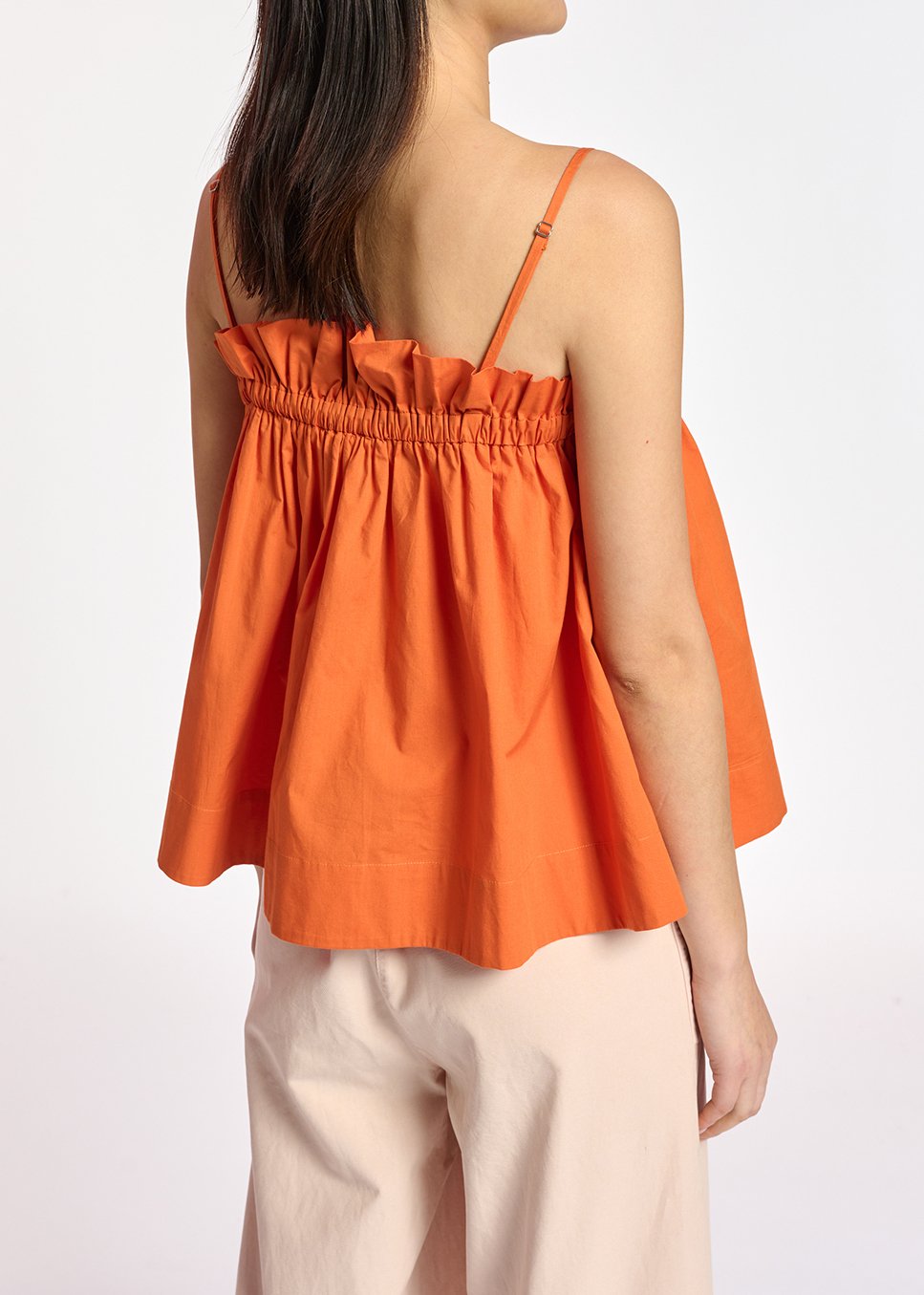 Orange cotton-poplin ruffled camisole RE—SSENTIEL second-hand photo 5