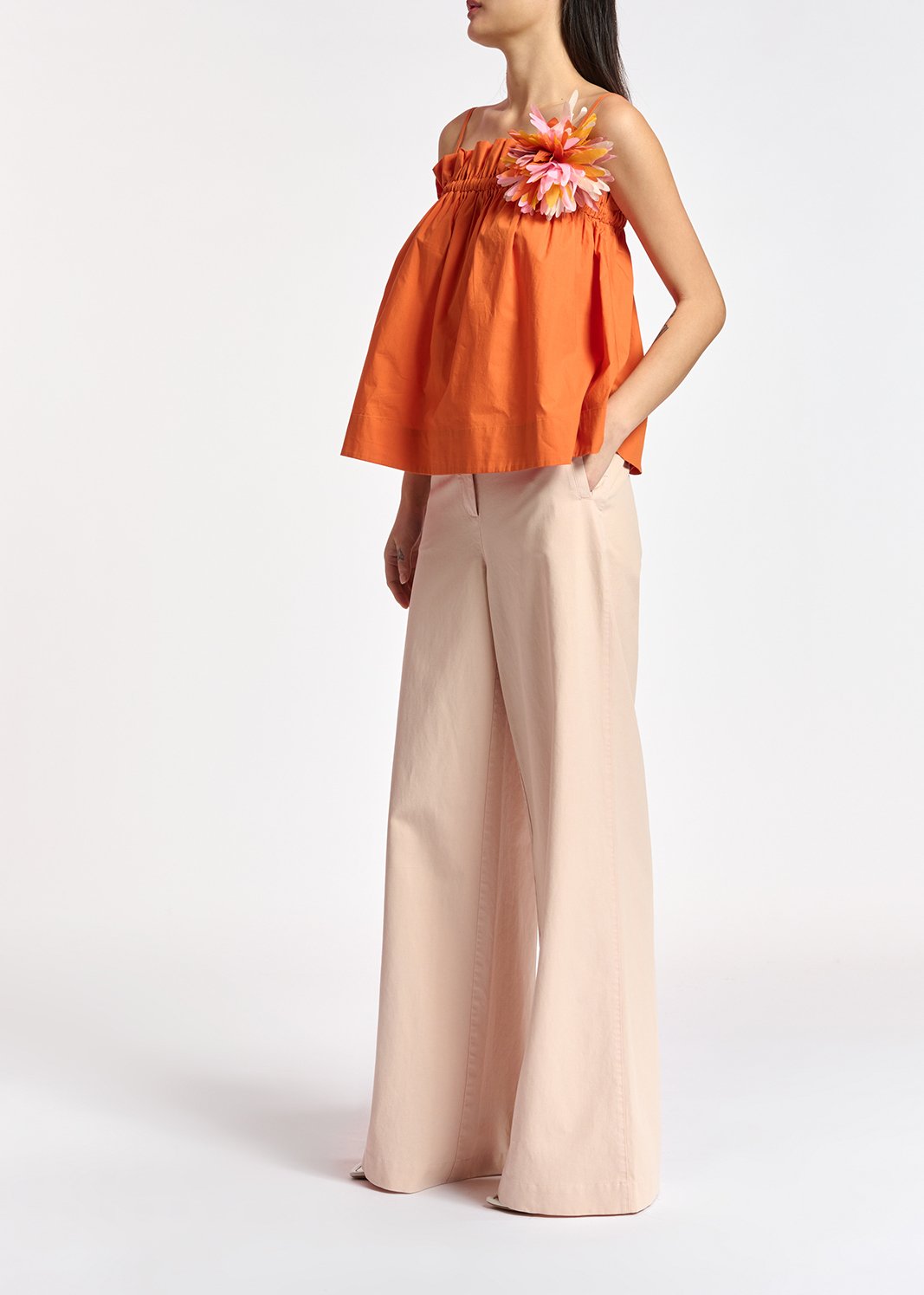 Orange cotton-poplin ruffled camisole RE—SSENTIEL second-hand photo 6