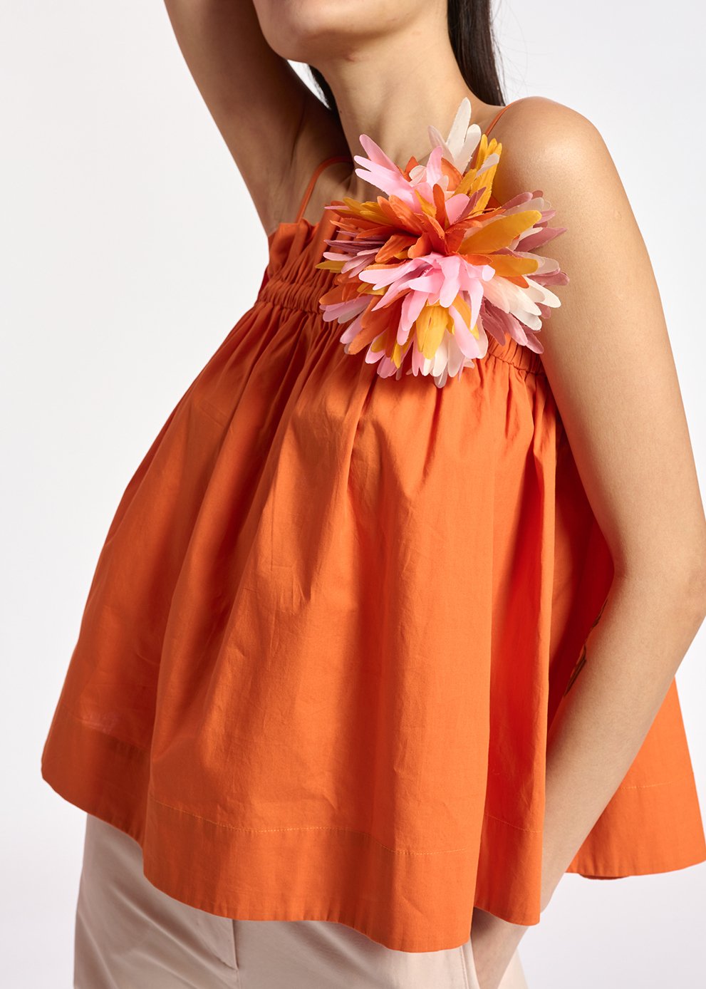 Orange cotton-poplin ruffled camisole RE—SSENTIEL second-hand photo 7