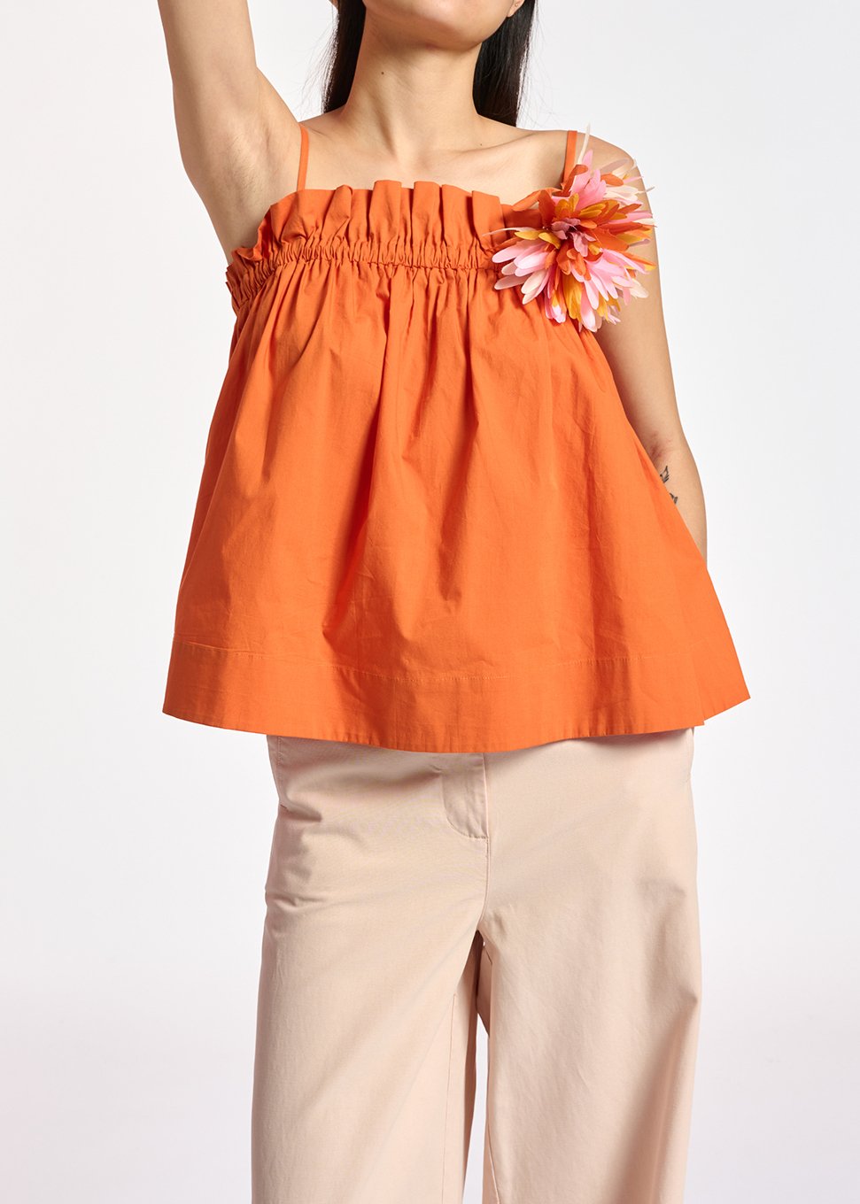 Orange cotton-poplin ruffled camisole RE—SSENTIEL second-hand photo 8