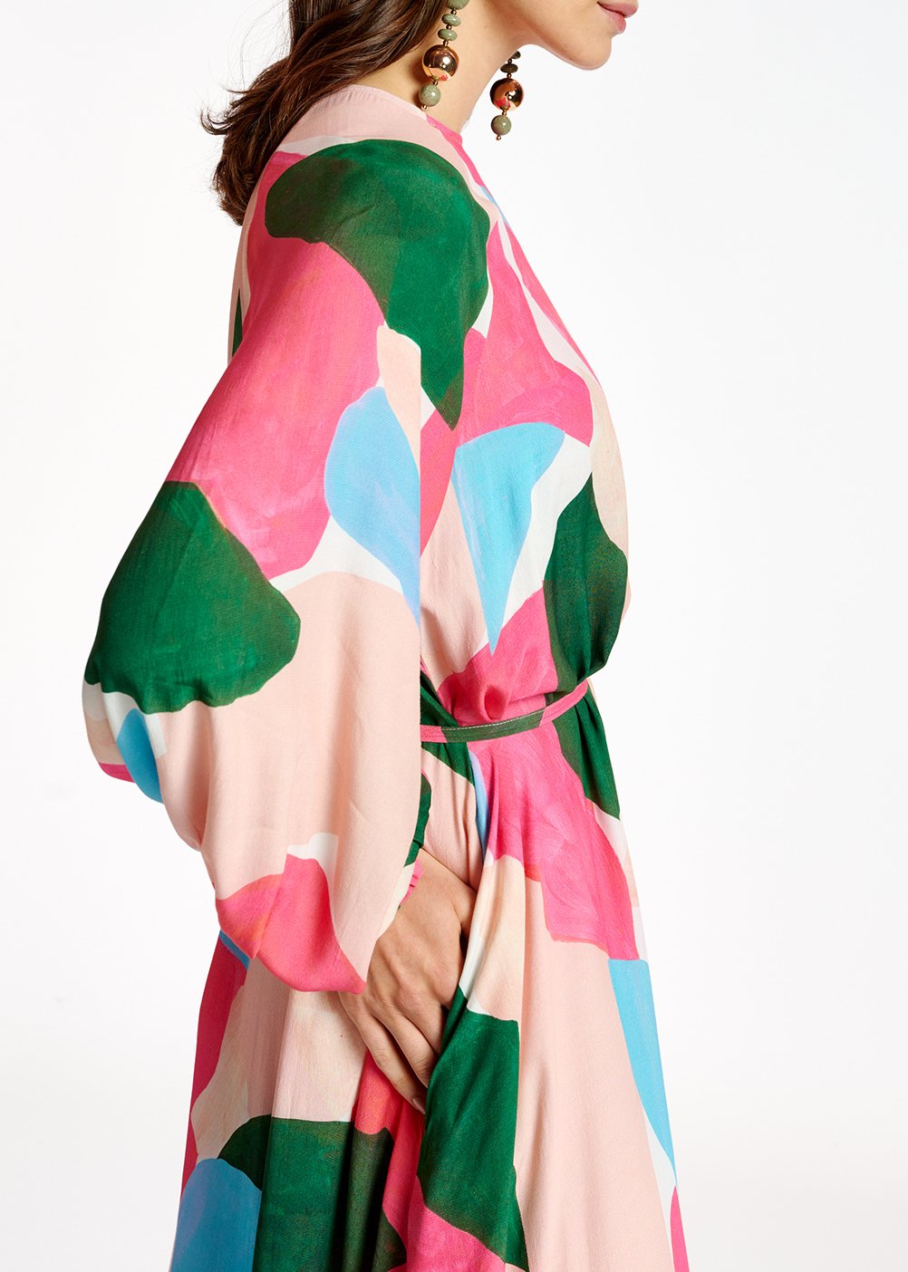 Lichtroze, roze en blauwe maxi-jurk met grafische print RE—SSENTIEL tweedehands photo 8