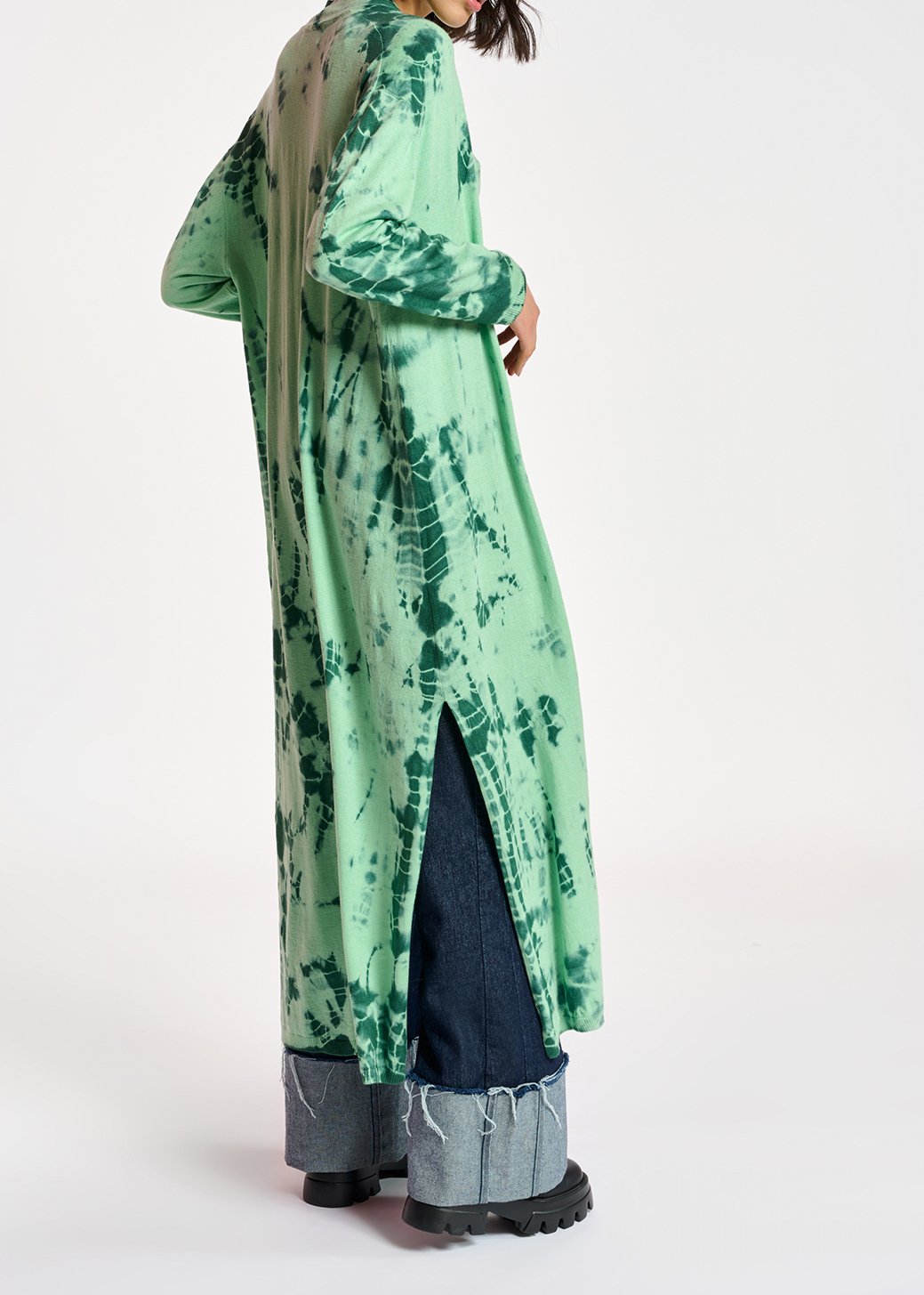 Lange cardigan met muntgroene en donkergroene tie-dye RE—SSENTIEL tweedehands photo 3