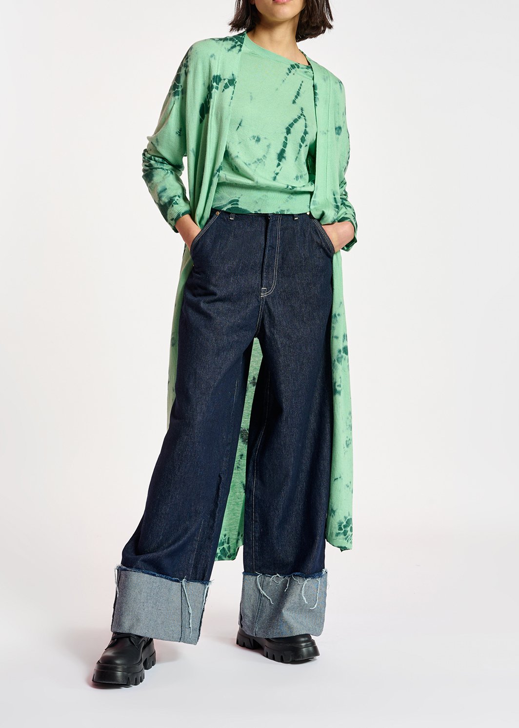 Lange cardigan met muntgroene en donkergroene tie-dye RE—SSENTIEL tweedehands photo 5