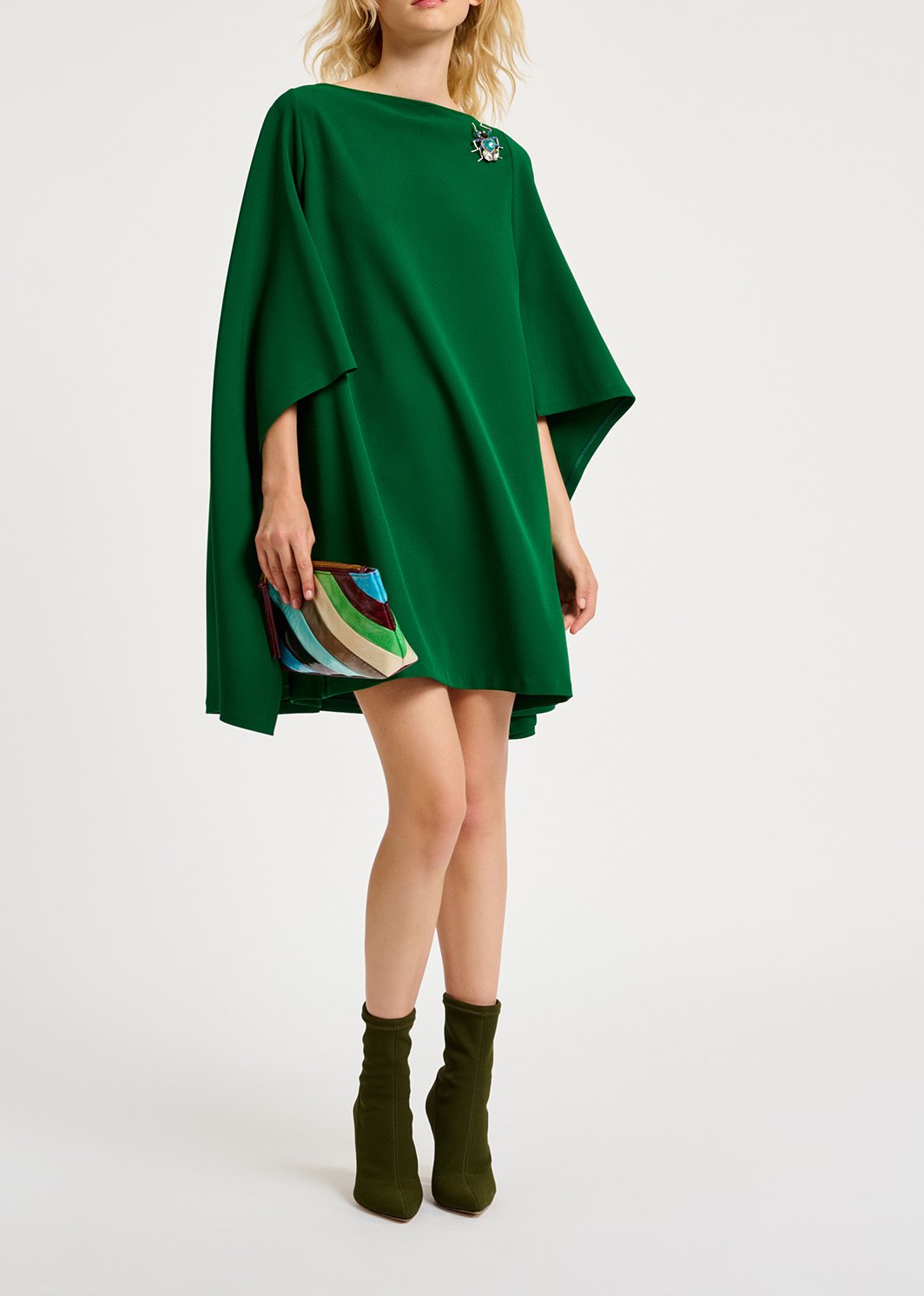 Donkergroene mini-jurk met cape-effect RE—SSENTIEL tweedehands photo 3
