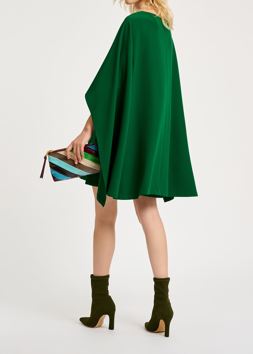 Donkergroene mini-jurk met cape-effect RE—SSENTIEL tweedehands photo 4