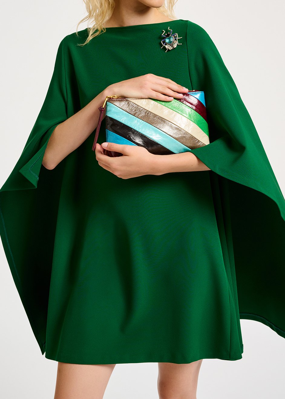 Donkergroene mini-jurk met cape-effect RE—SSENTIEL tweedehands photo 5