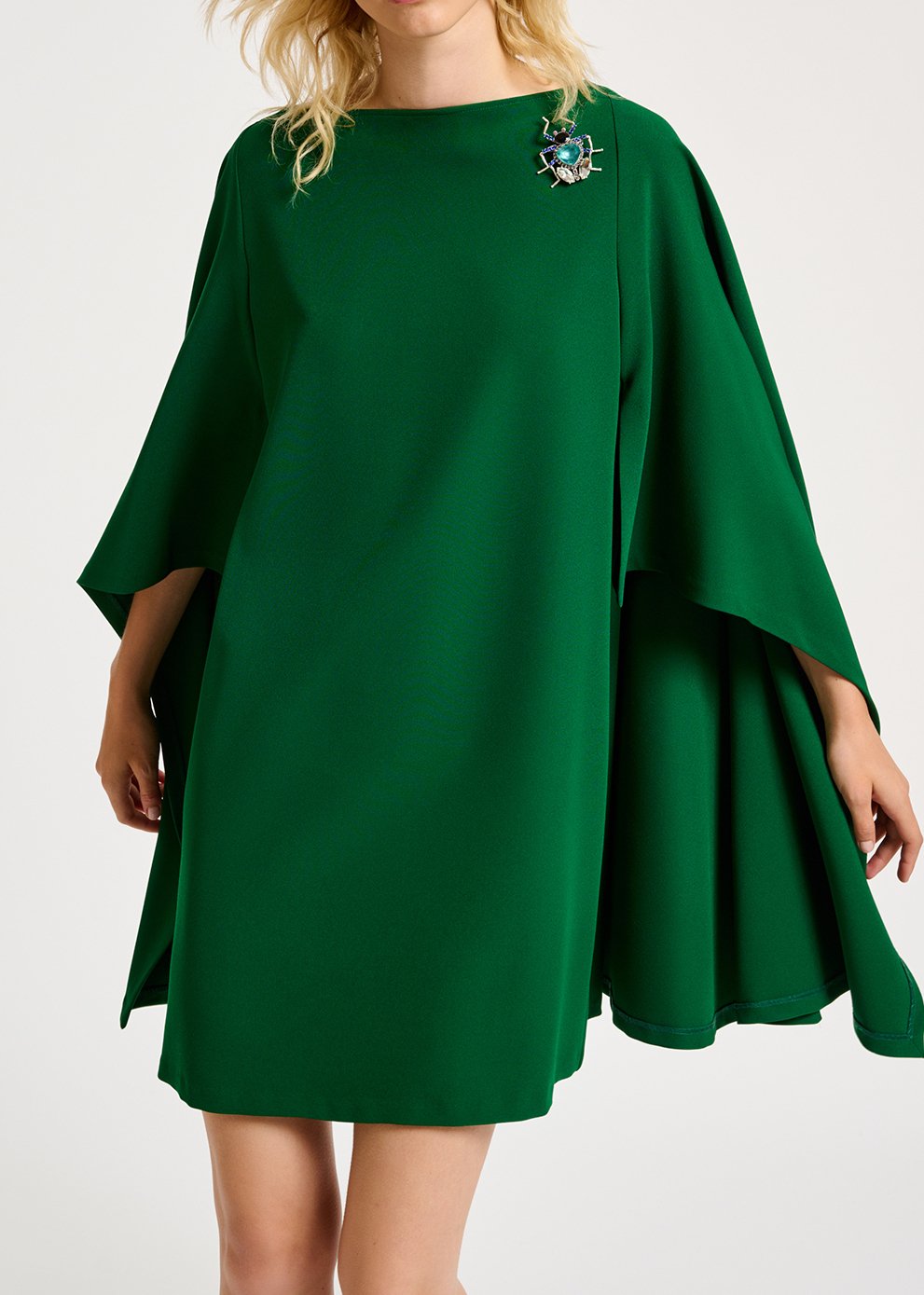 Donkergroene mini-jurk met cape-effect RE—SSENTIEL tweedehands photo 7