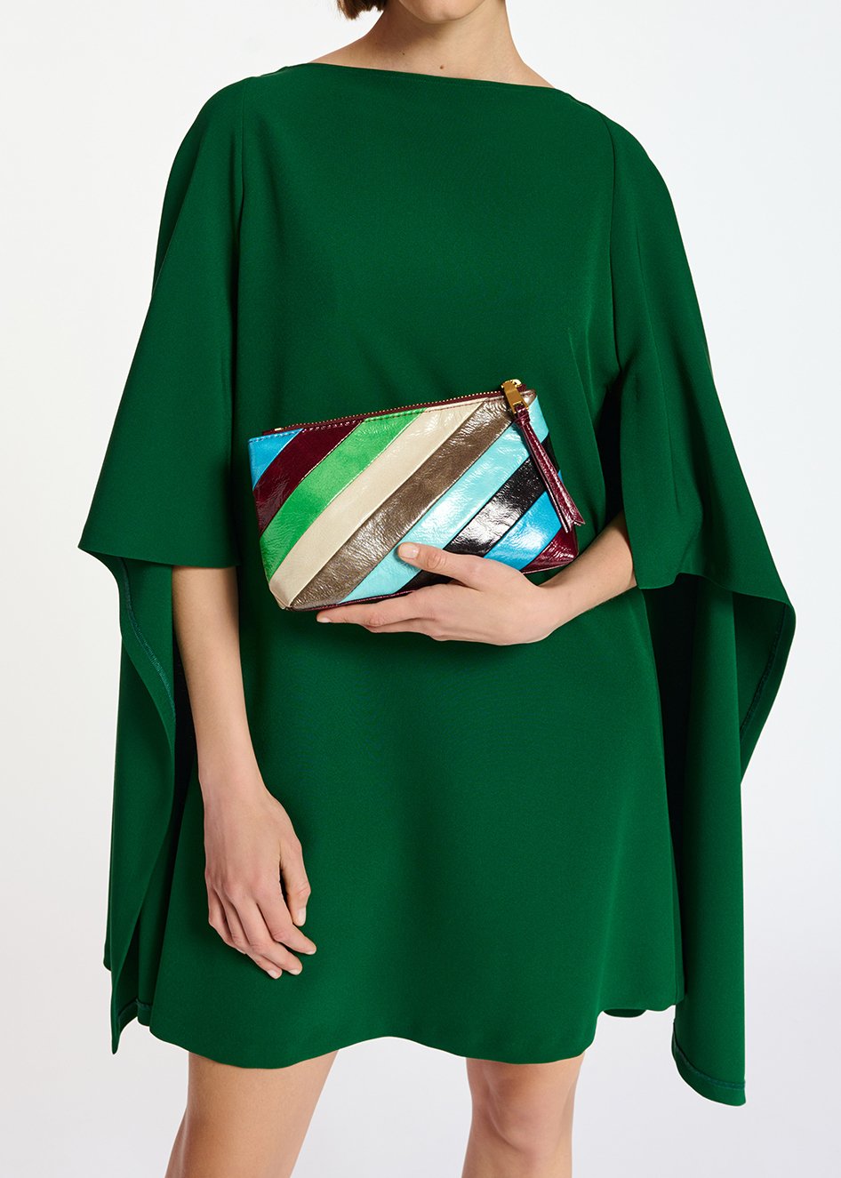 Donkergroene mini-jurk met cape-effect RE—SSENTIEL tweedehands photo 8