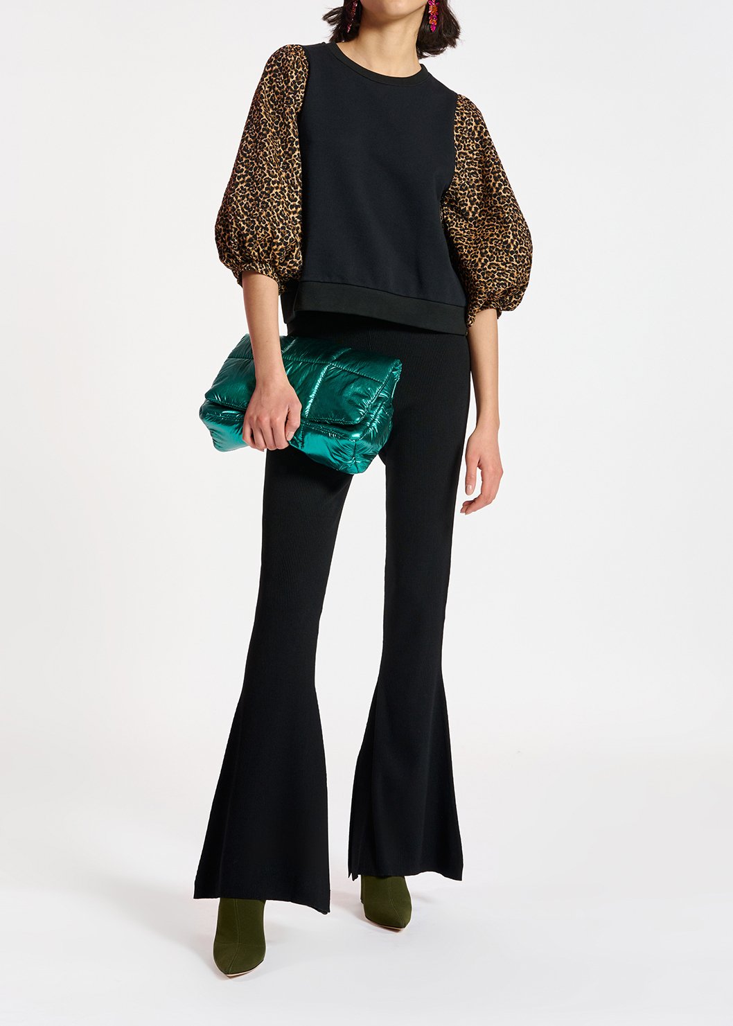 Pantalon évasé en tricot noir RE—SSENTIEL seconde main photo 3
