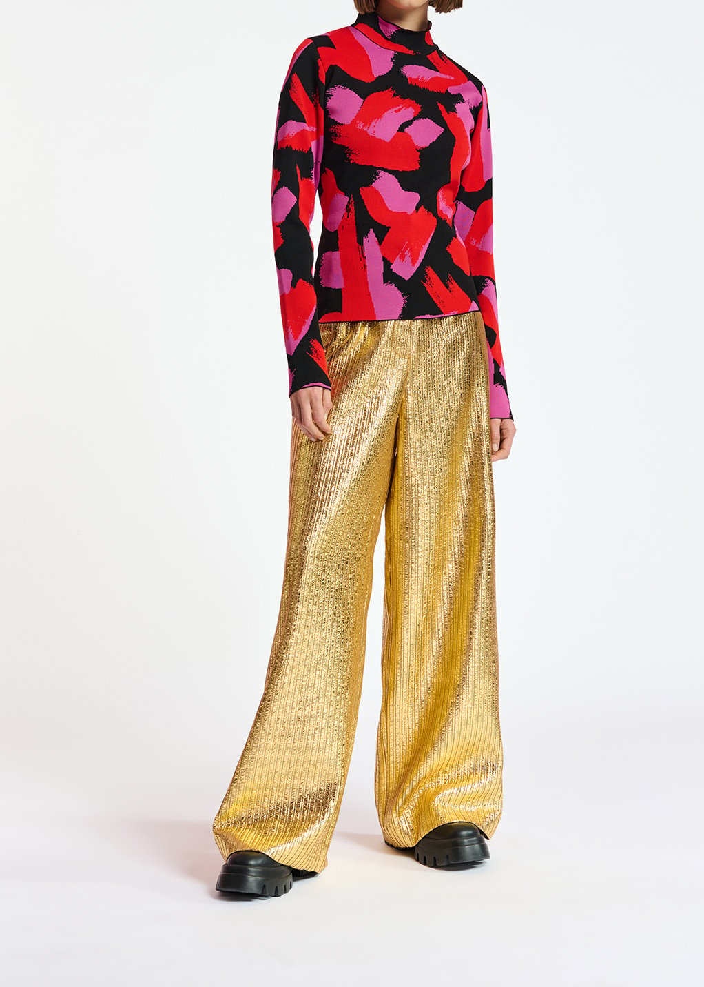 Trui in zwart, rood en fuchsia jacquard RE—SSENTIEL tweedehands photo 5