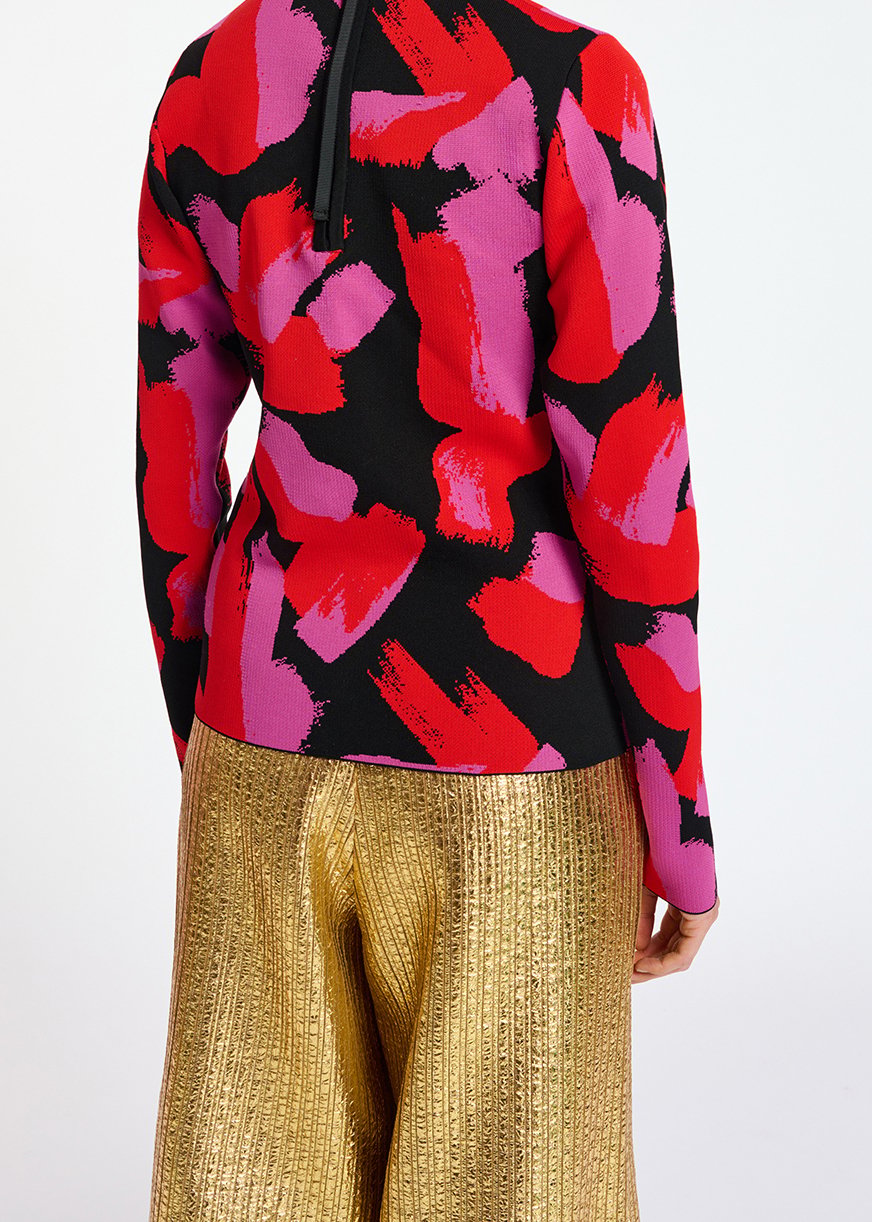 Trui in zwart, rood en fuchsia jacquard RE—SSENTIEL tweedehands photo 6