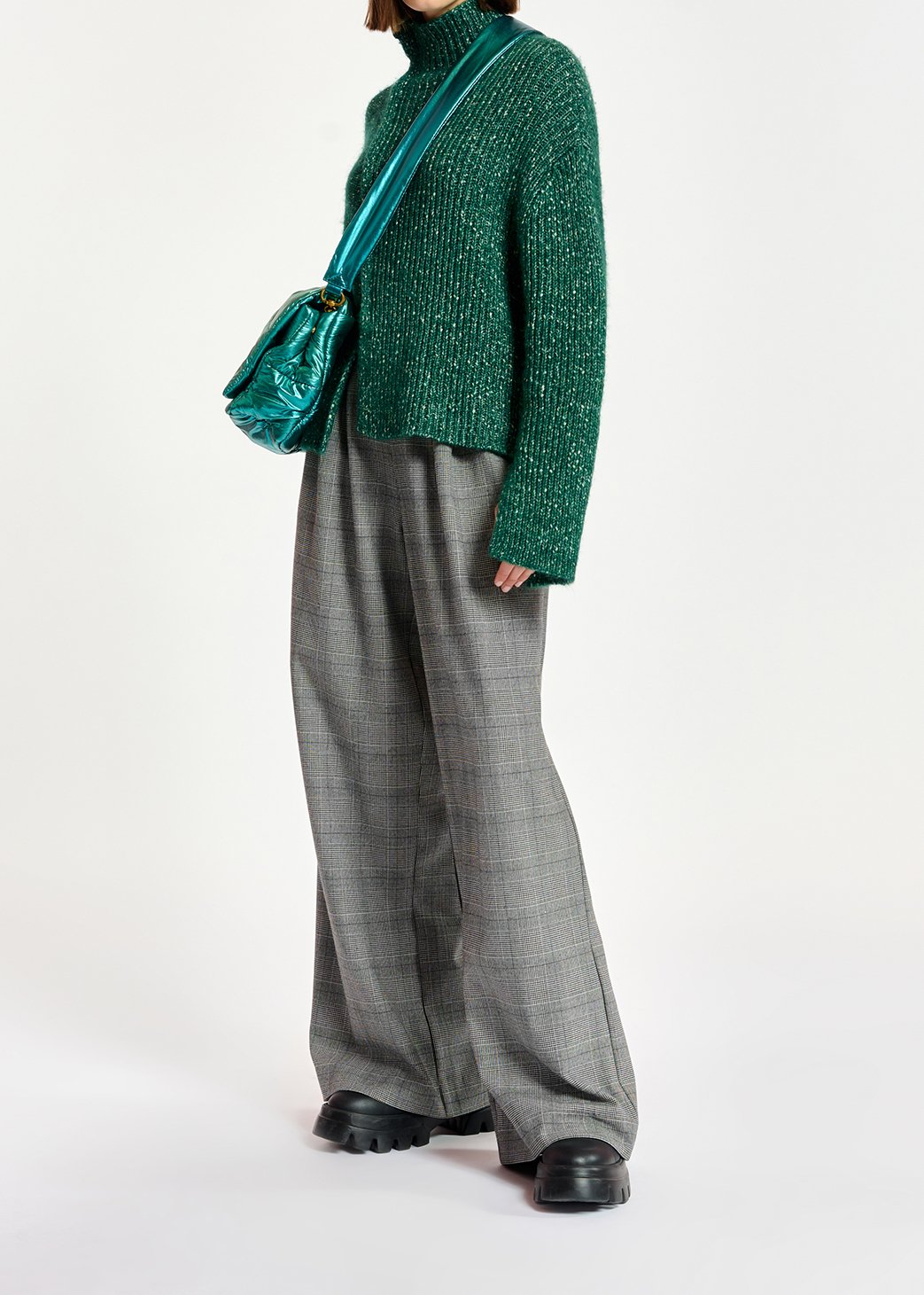 Grey wide-leg pants with check motif RE—SSENTIEL second-hand photo 6
