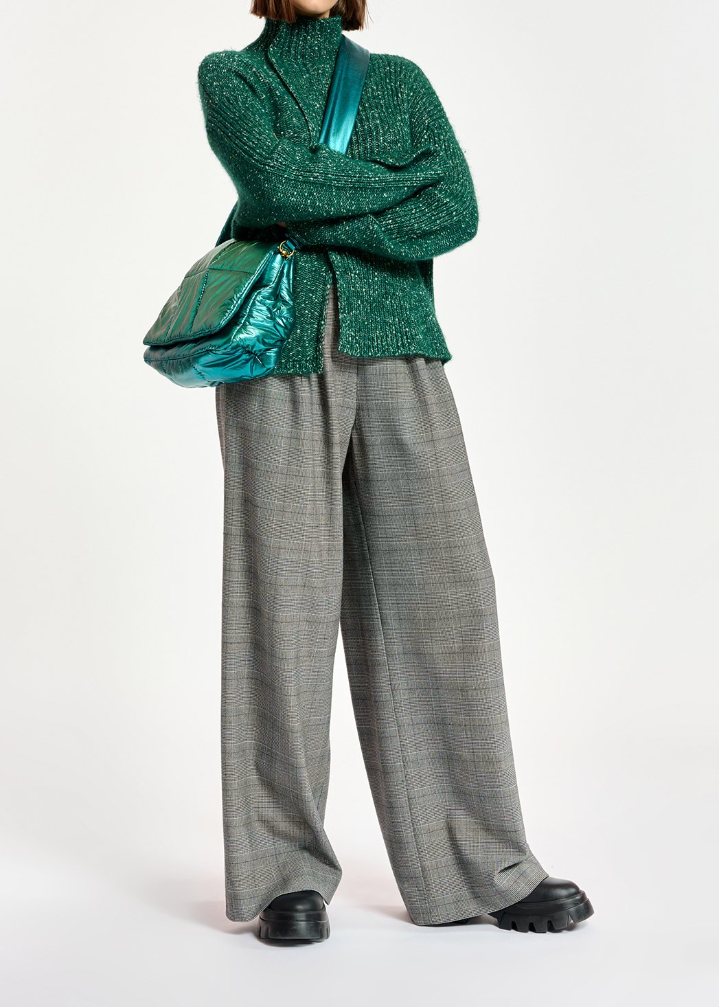 Grey wide-leg pants with check motif RE—SSENTIEL second-hand photo 8