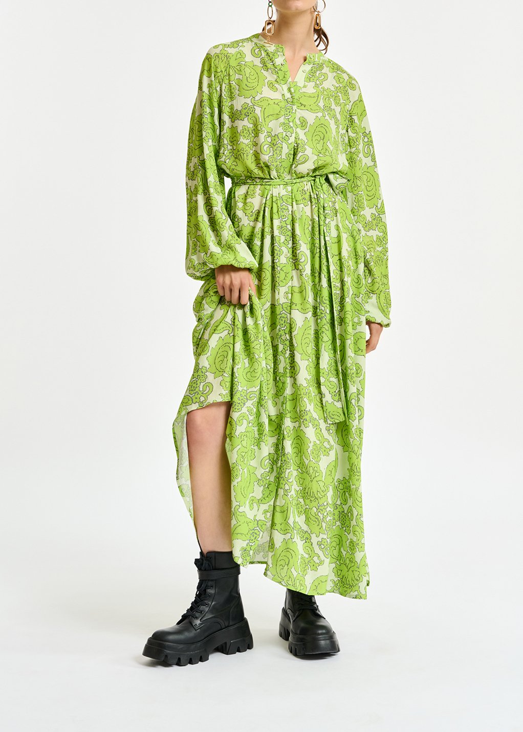Maxi robe verte à  imprimé fleuri RE—SSENTIEL seconde main photo 3