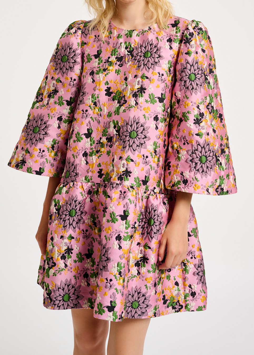 Mini-robe rose en jacquard fleuri RE—SSENTIEL seconde main photo 3