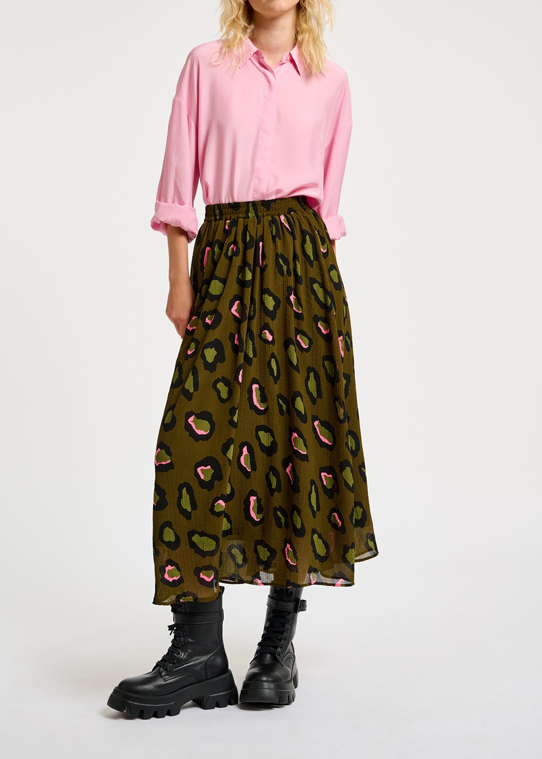 Kaki midirok met luipaardprint RE—SSENTIEL tweedehands photo 3