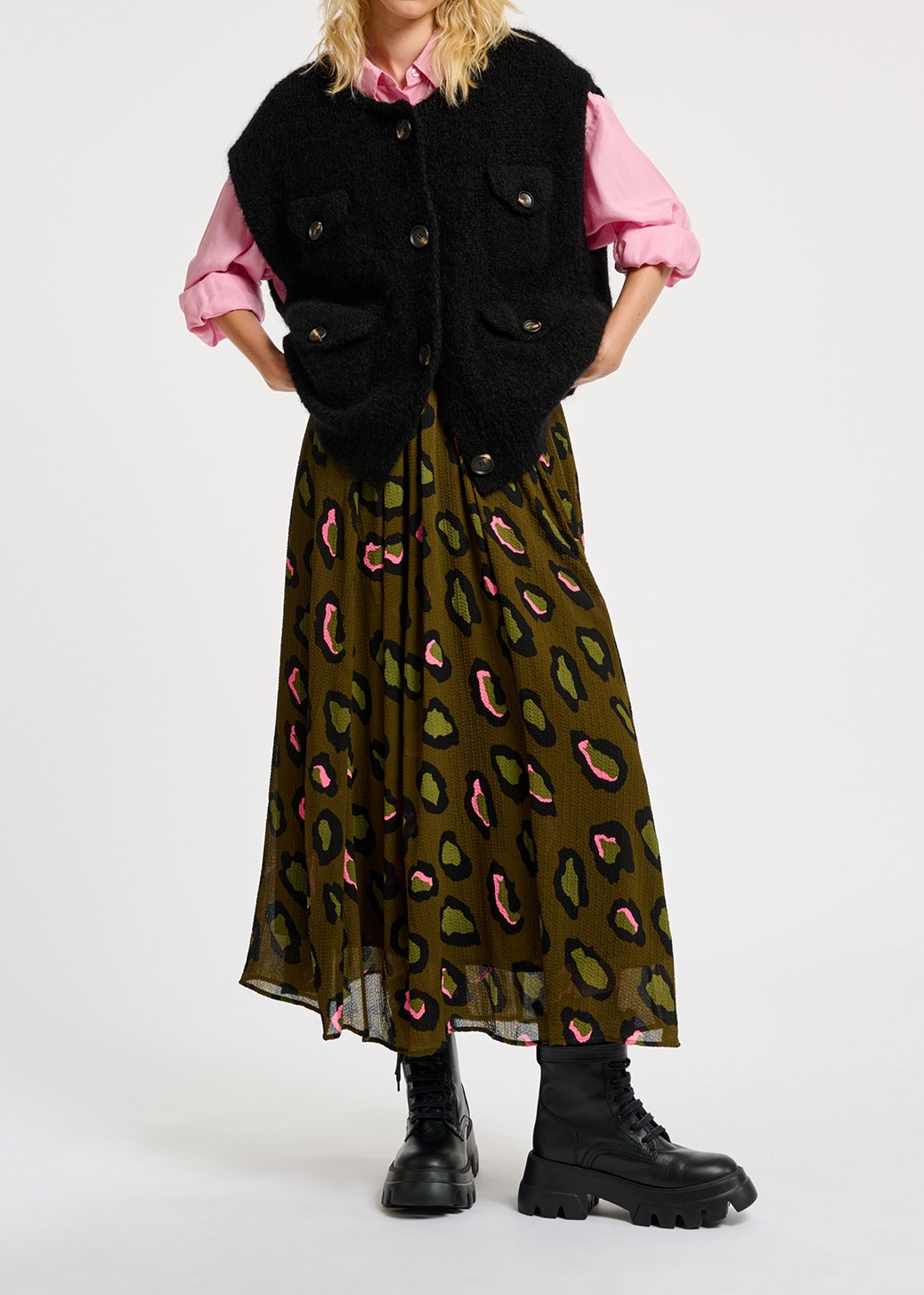Kaki midirok met luipaardprint RE—SSENTIEL tweedehands photo 8