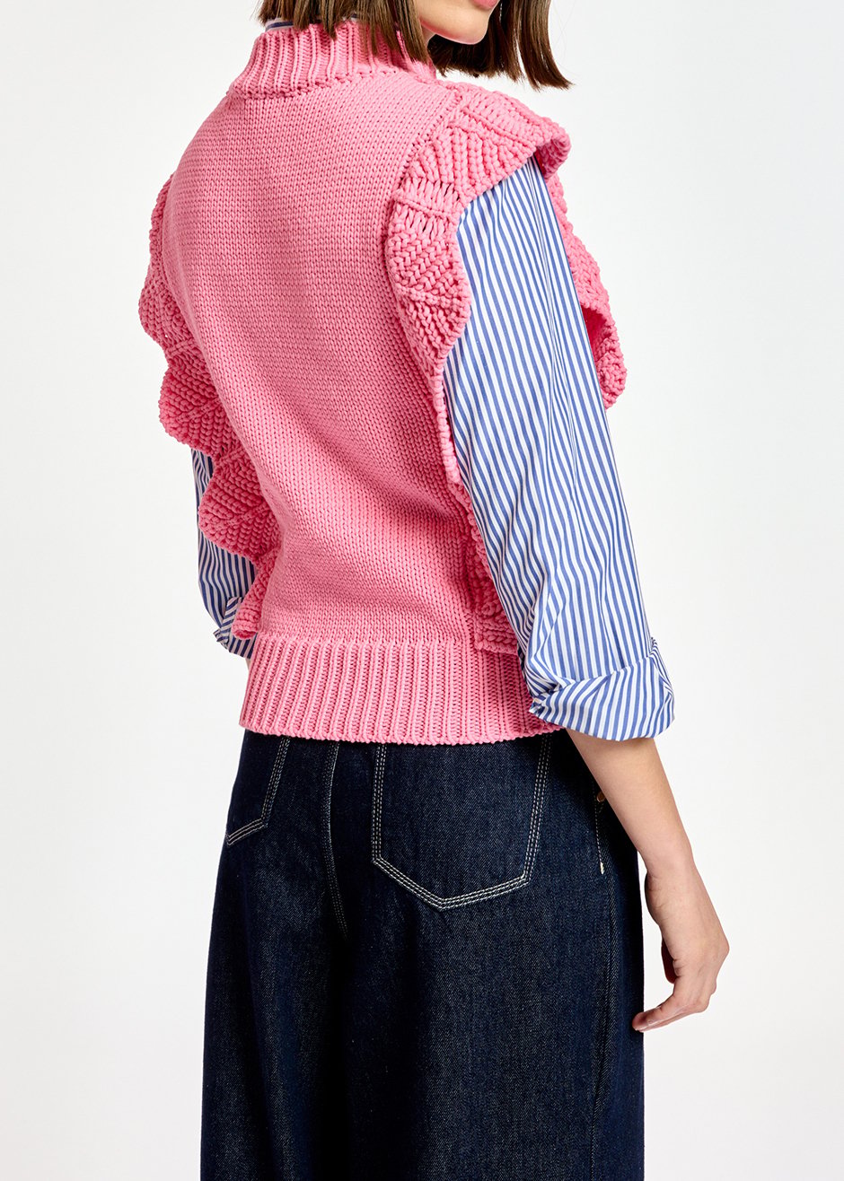 Pull sans manches rose clair à  volants RE—SSENTIEL seconde main photo 6