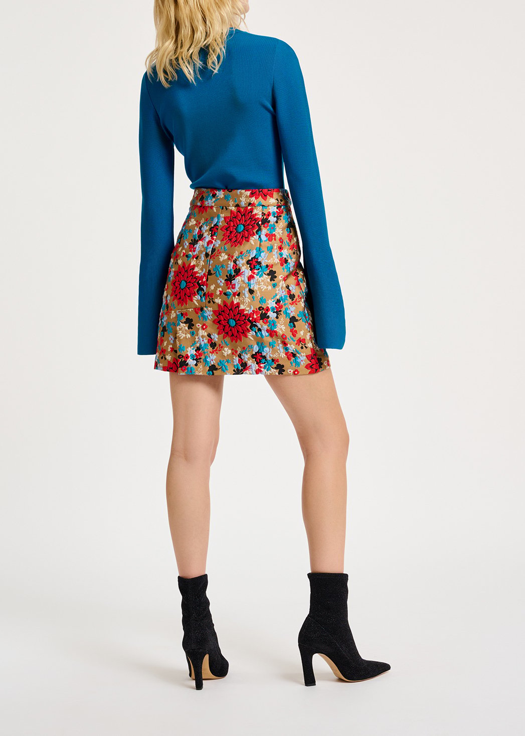 Mini-jupe camel en jacquard fleuri RE—SSENTIEL seconde main photo 7