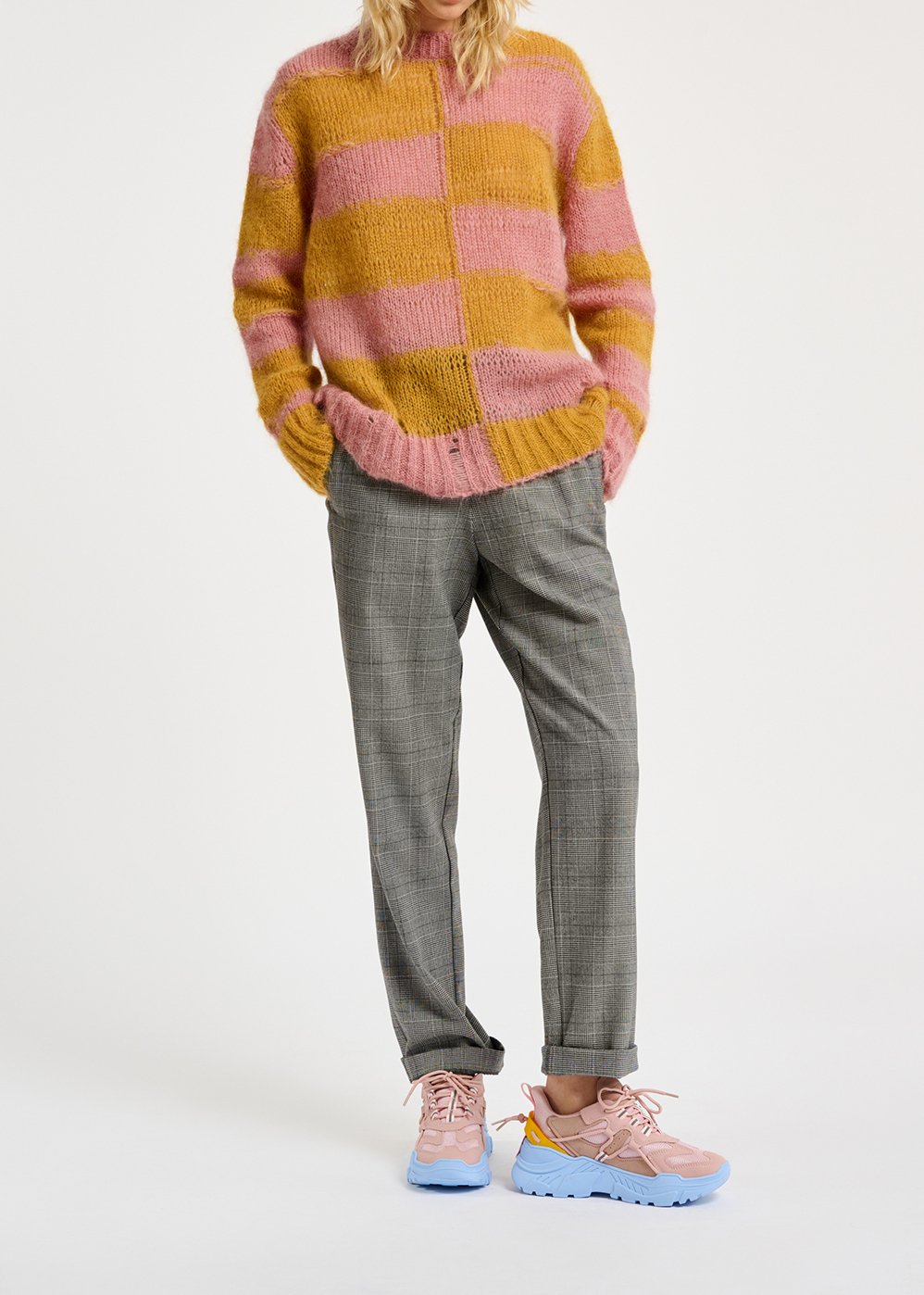 Vintage pink and ochre striped distressed knit sweater RE—SSENTIEL second-hand photo 6