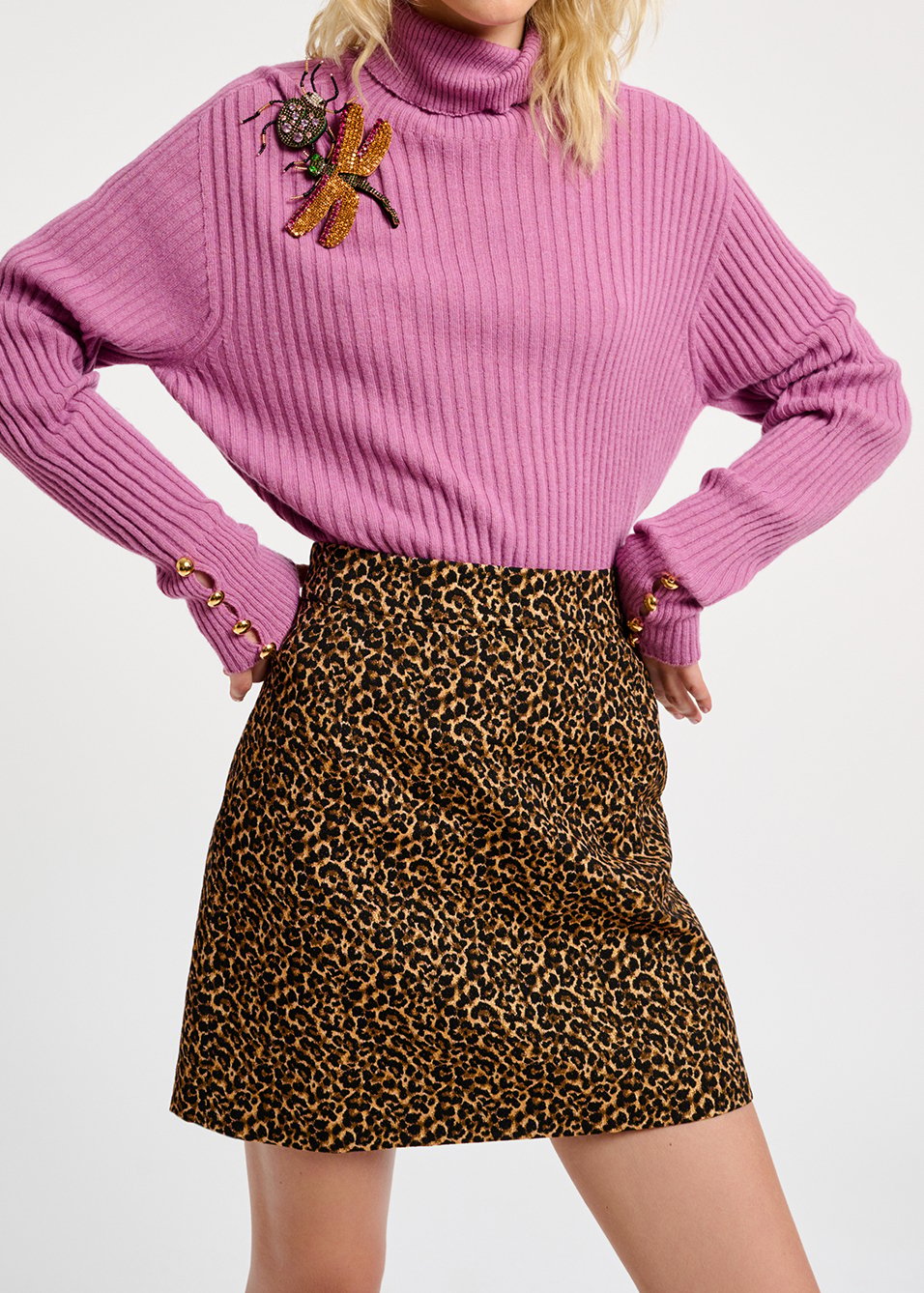 Pull à  col roulé en tricot côtelé rose RE—SSENTIEL seconde main photo 5