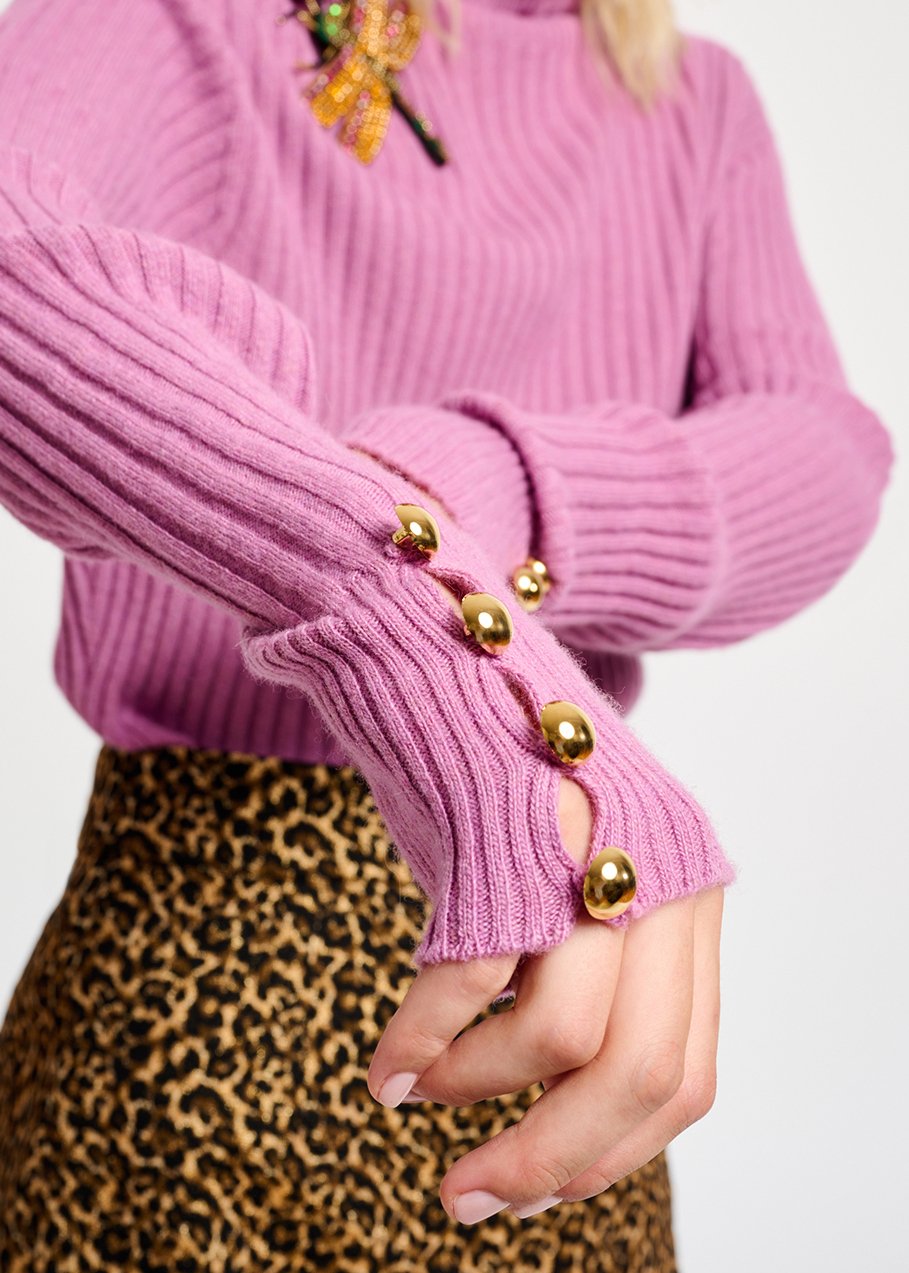 Pull à  col roulé en tricot côtelé rose RE—SSENTIEL seconde main photo 6