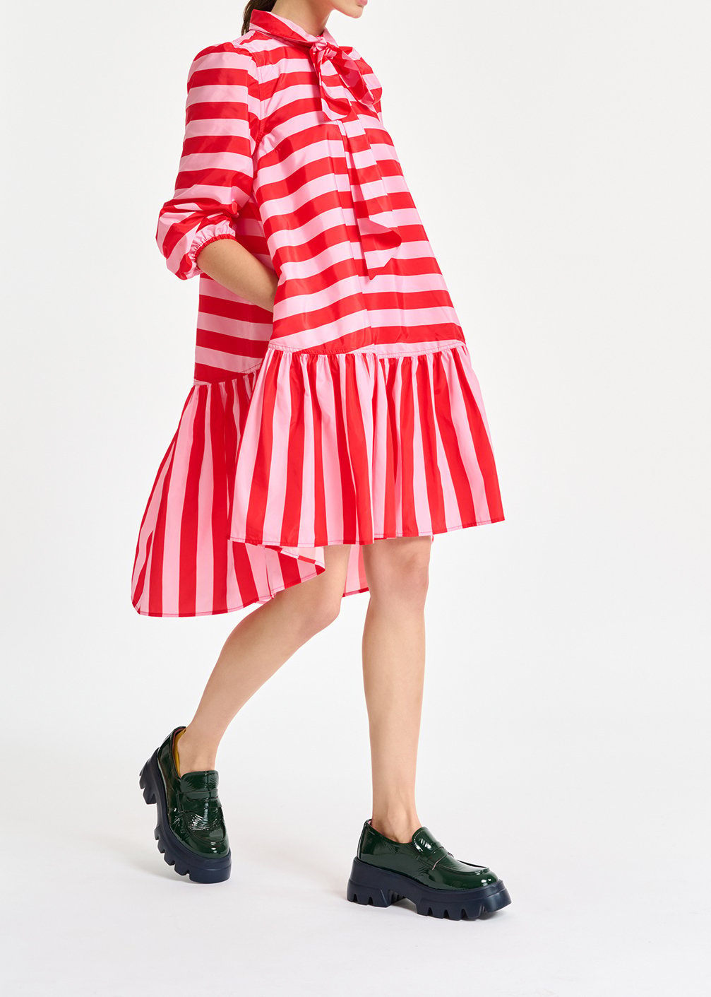 Mini robe oversize à  rayures rouges et roses RE—SSENTIEL seconde main photo 3
