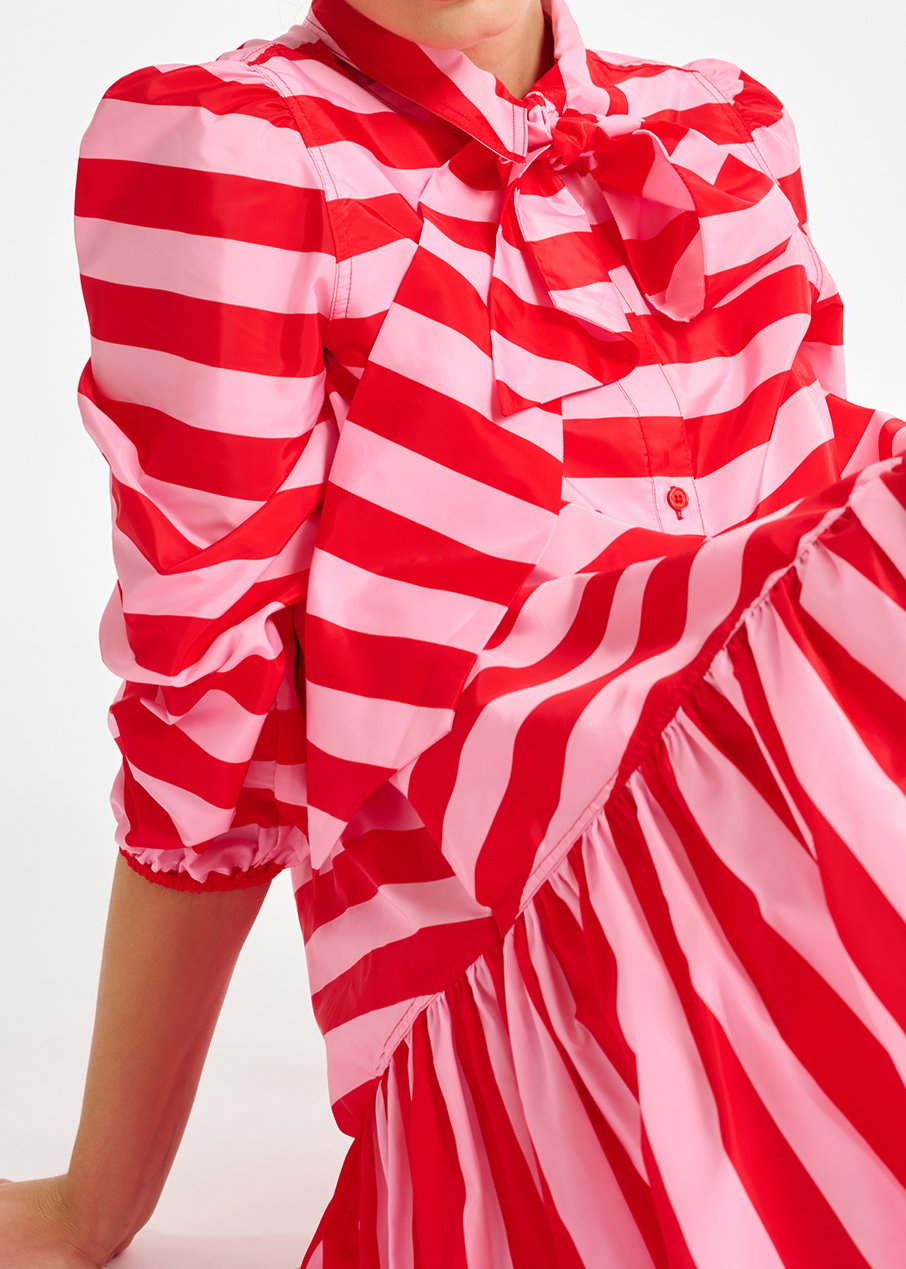 Mini robe oversize à  rayures rouges et roses RE—SSENTIEL seconde main photo 4