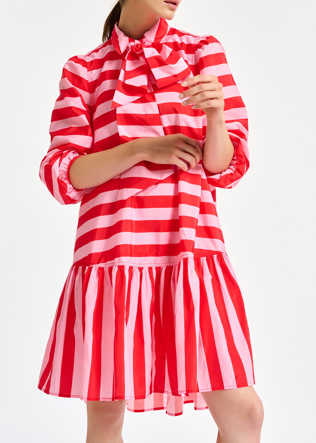 Mini robe oversize à  rayures rouges et roses RE—SSENTIEL seconde main photo 8