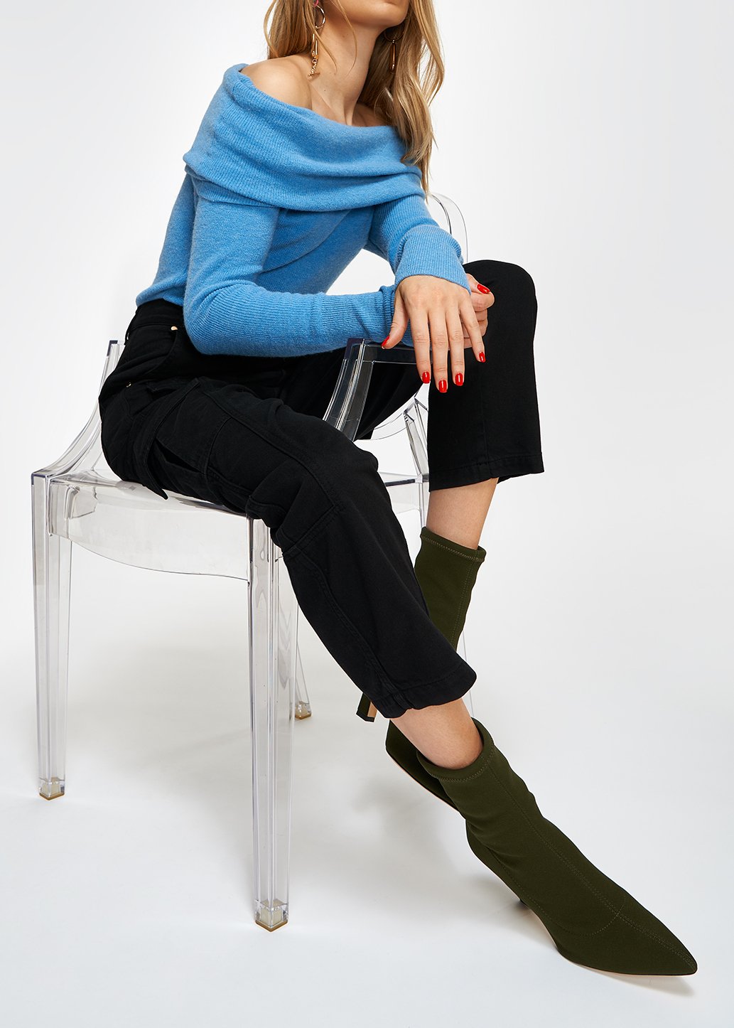 Blue off-the-shoulder knit sweater RE—SSENTIEL second-hand photo 3