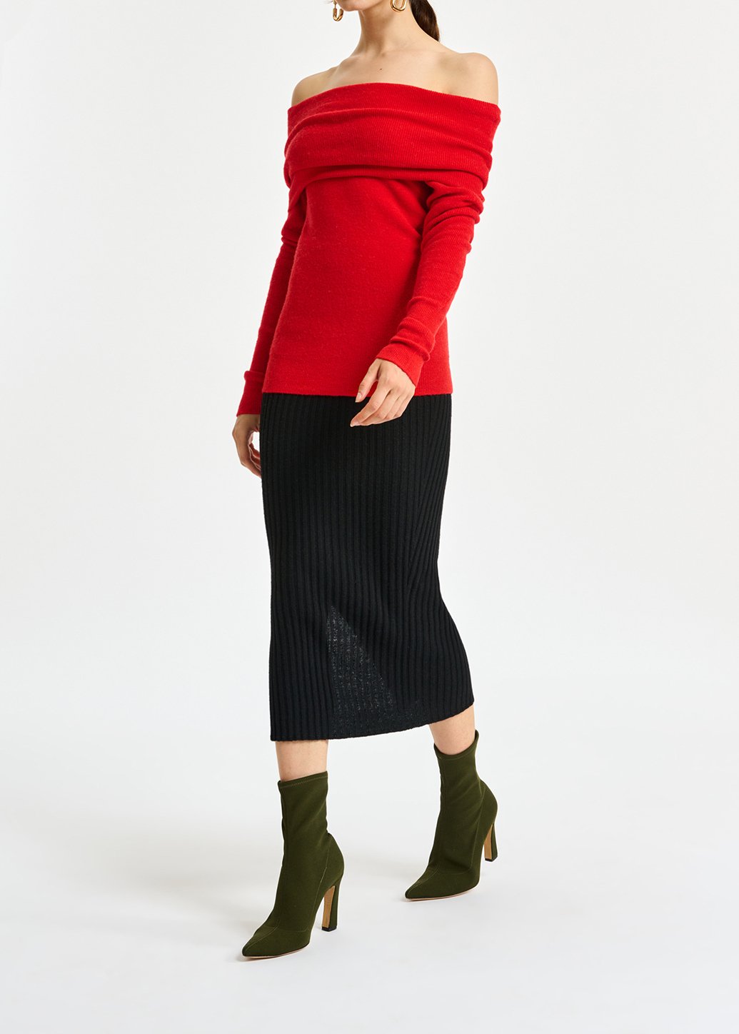 Pull en tricot rouge à  épaules nues RE—SSENTIEL seconde main photo 6
