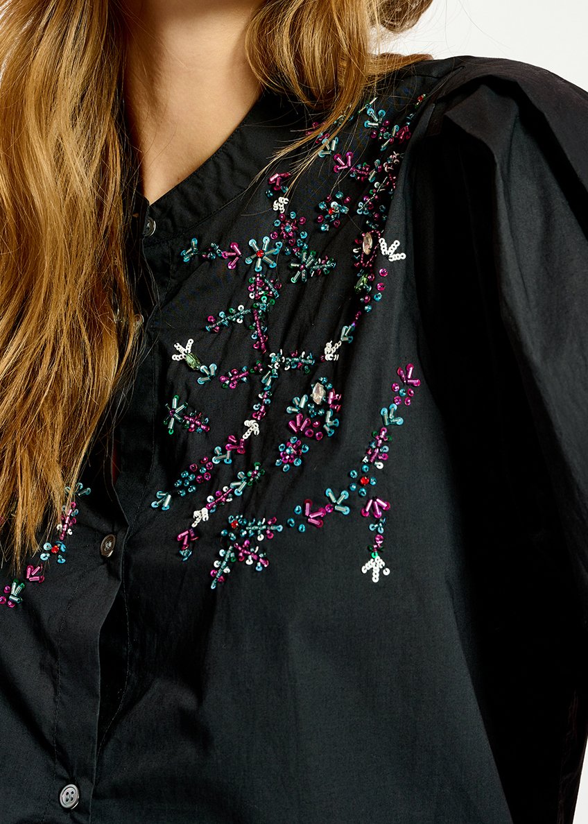 Black cotton bead-embellished shirt RE—SSENTIEL second-hand photo 7