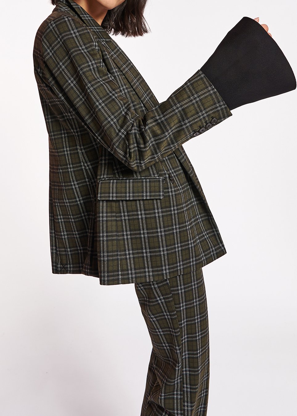 Kaki geruite blazer met dubbele knopenrij RE—SSENTIEL tweedehands photo 4
