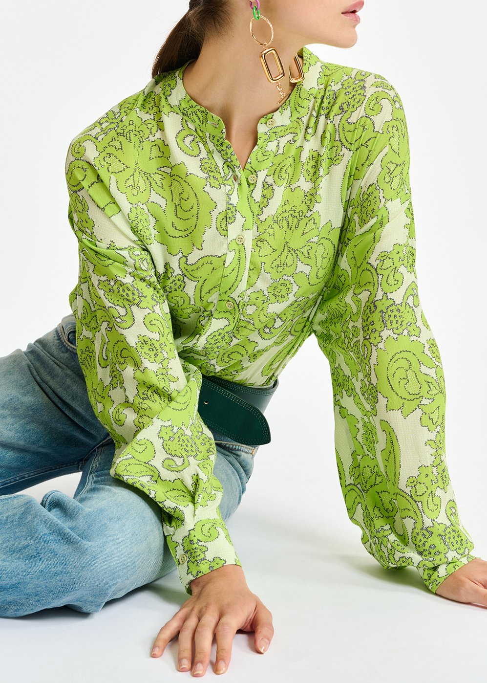 Chemise à  imprimé fleuri vert RE—SSENTIEL seconde main photo 3