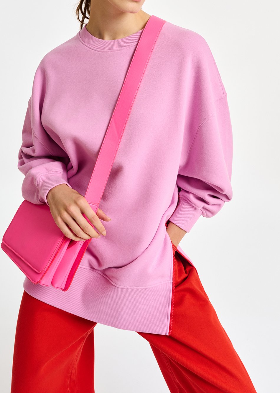 Sweat boxy en coton bio rose RE—SSENTIEL seconde main photo 5