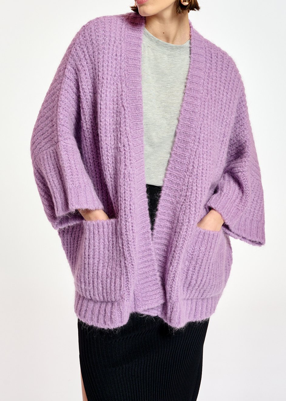 Mauve boxy cut cardigan RE—SSENTIEL second-hand photo 3