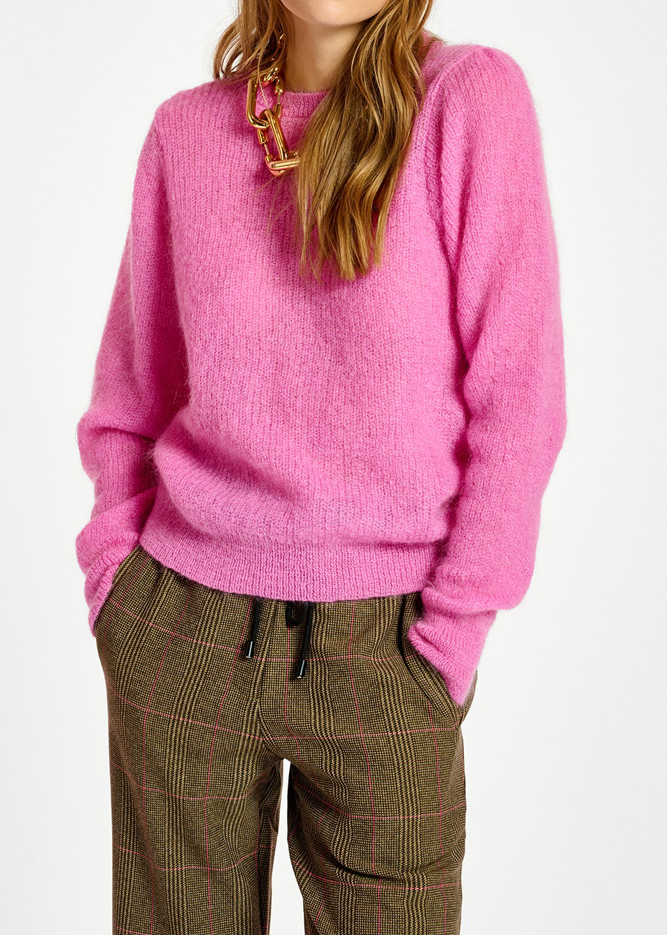 Pull rose néon en mohair mélangé à  épaules bouffantes RE—SSENTIEL seconde main photo 3