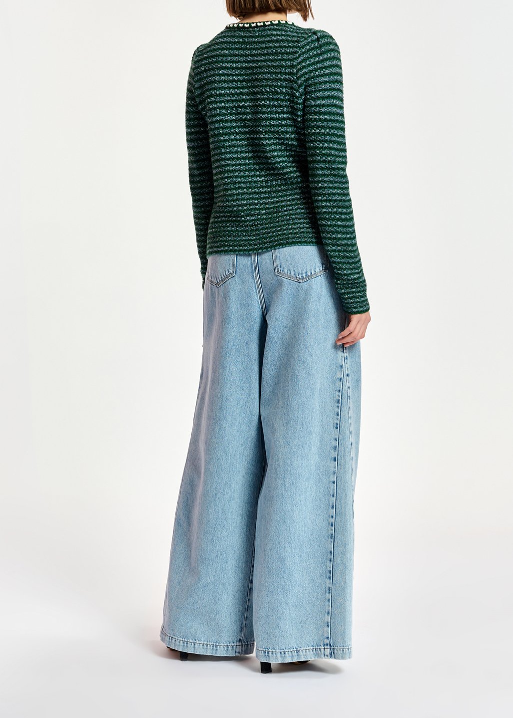 Donkergroene en lichtblauwe cardigan in tweed RE—SSENTIEL tweedehands photo 8