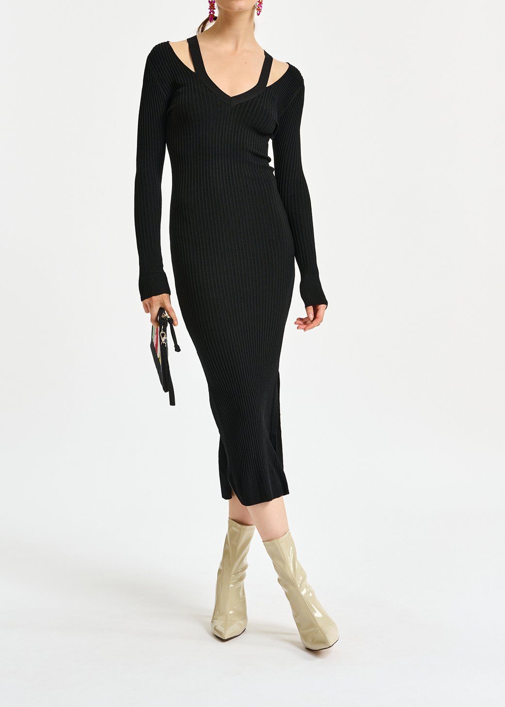 Black midi-length knit dress RE—SSENTIEL second-hand photo 3