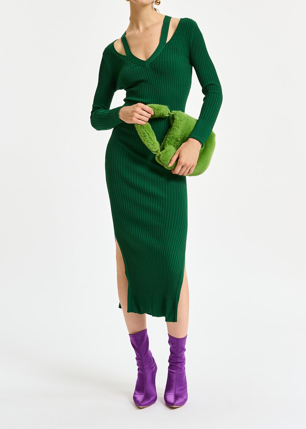 Dark green midi-length knit dress RE—SSENTIEL second-hand photo 6