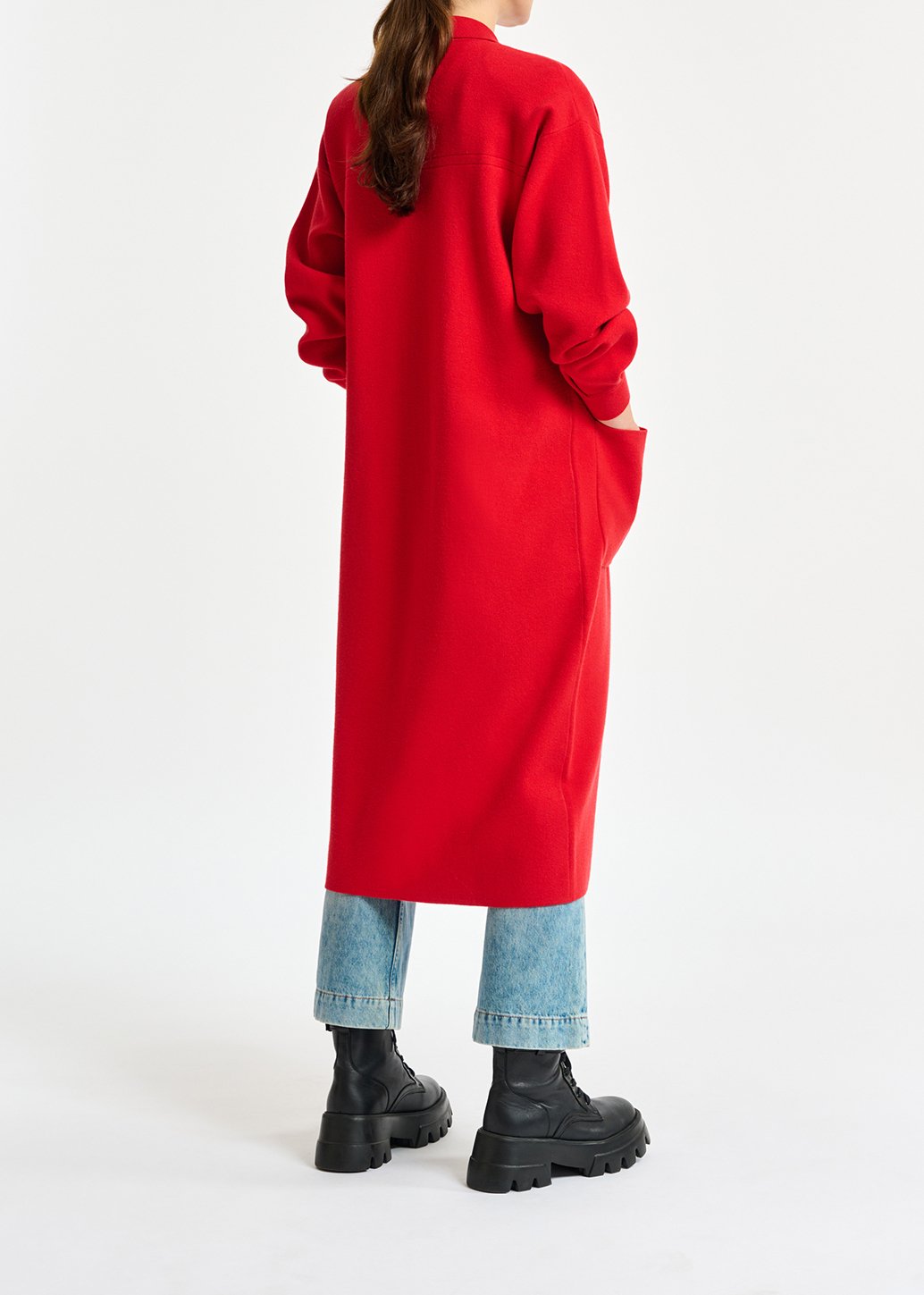 Rode gebreide cardigan met riem RE—SSENTIEL tweedehands photo 5